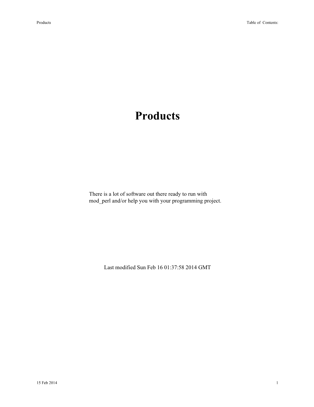 Products Table of Contents