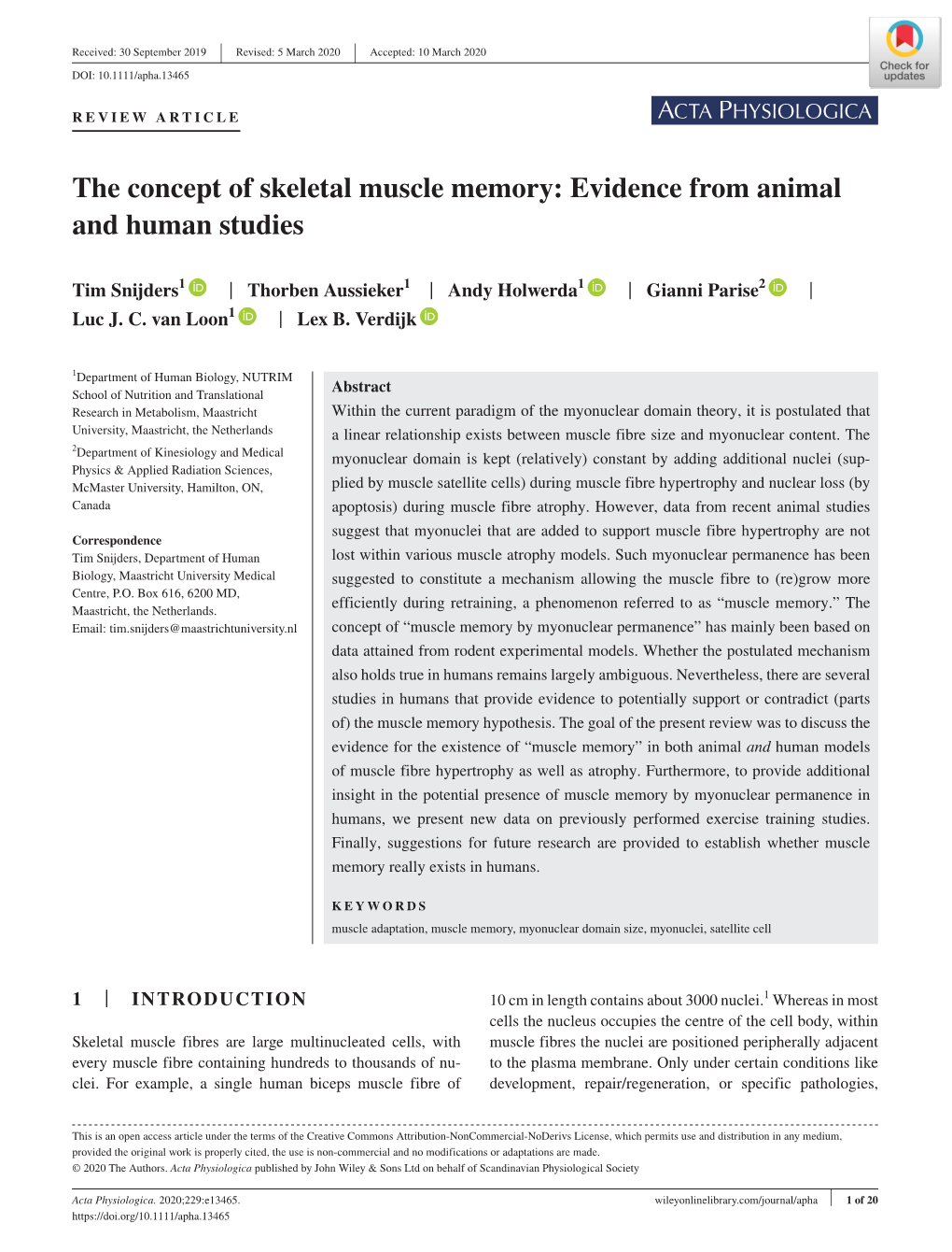 The Concept of Skeletal Muscle Memory: Evidence from Animal and Human Studies