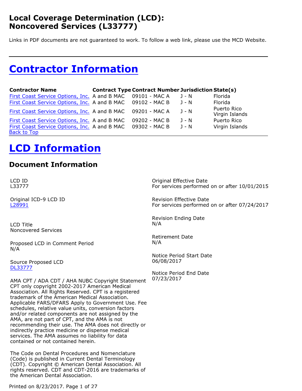 Local Coverage Determination for Noncovered Services (L33777)