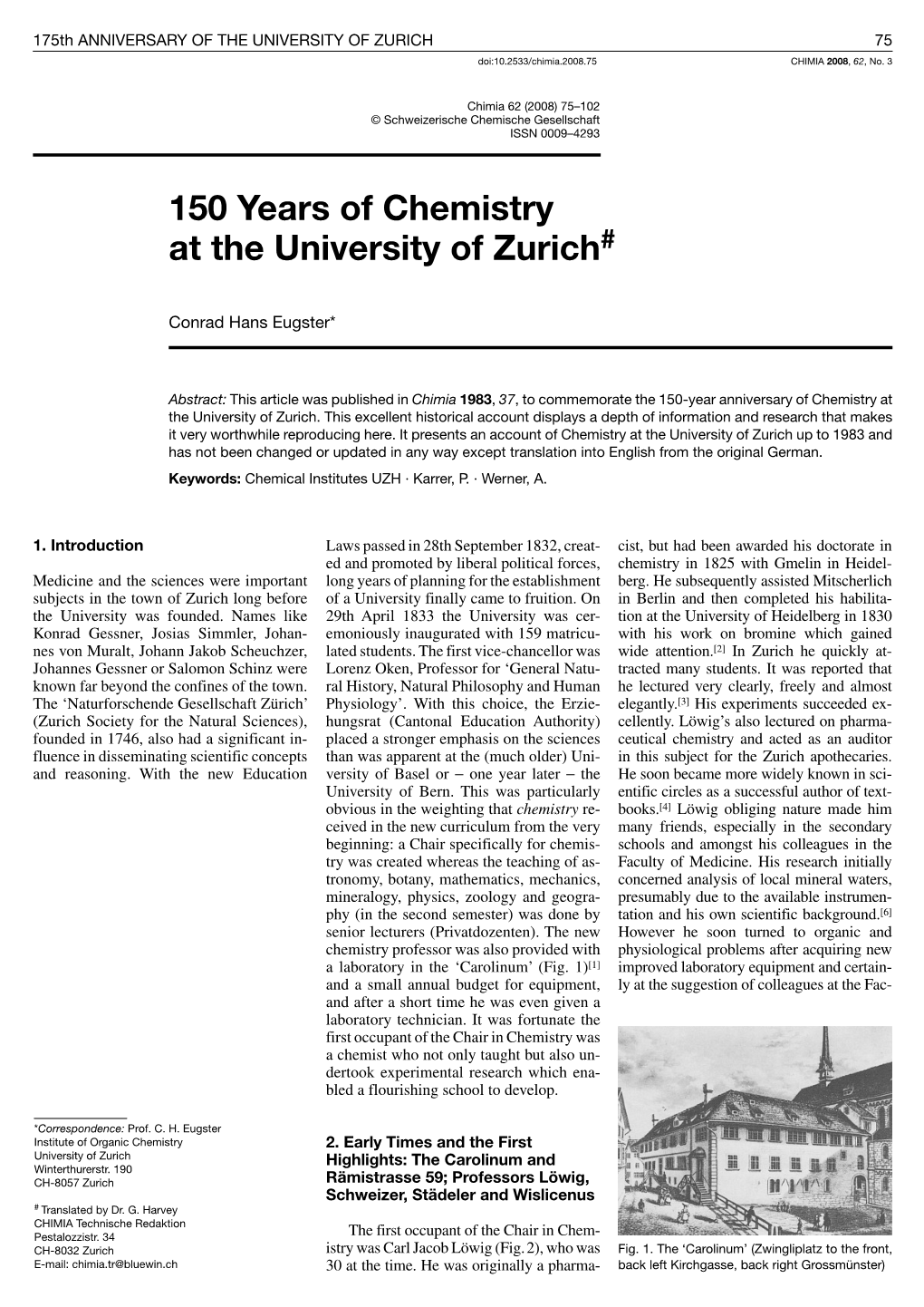 150 Years of Chemistry at the University of Zurich