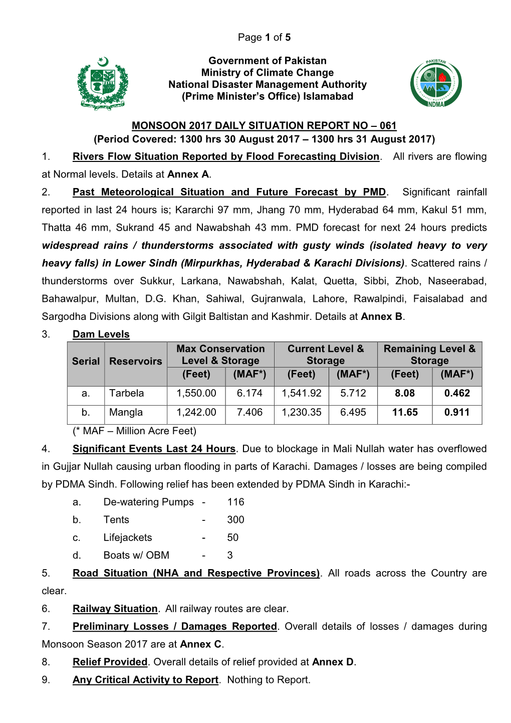 Page 1 of 5 Government of Pakistan Ministry of Climate Change