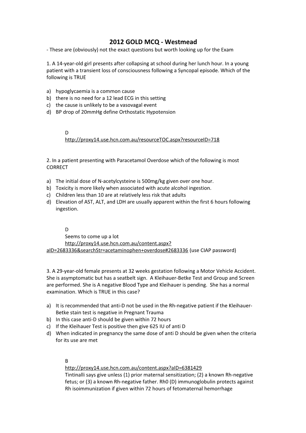 ACEM Fellowship SAMPLE Mcqs