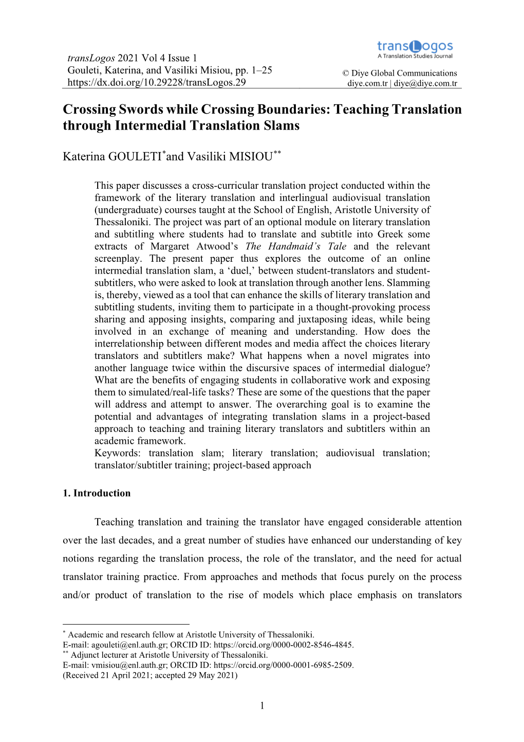 Crossing Swords While Crossing Boundaries: Teaching Translation Through Intermedial Translation Slams