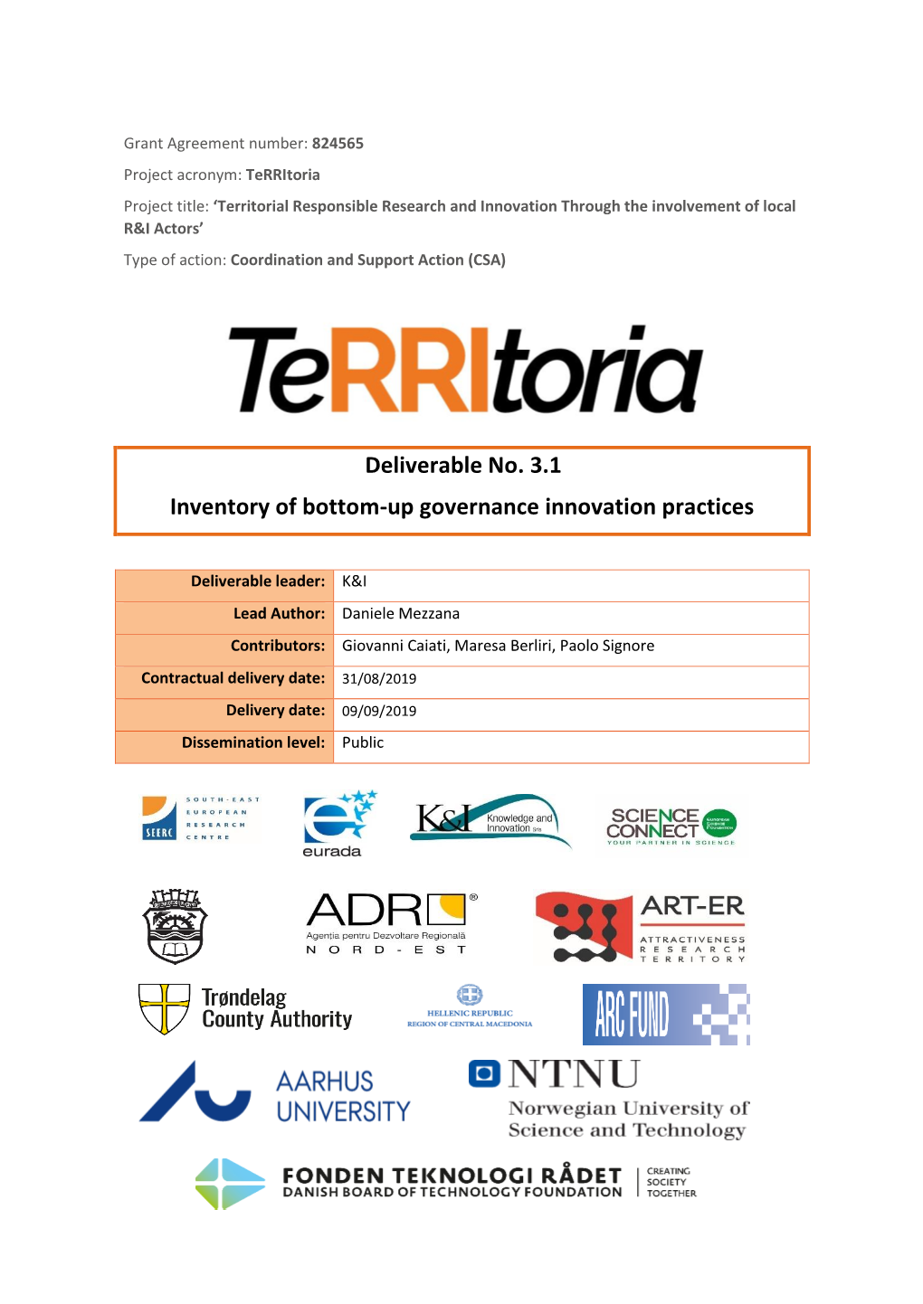 Deliverable No. 3.1 Inventory of Bottom-Up Governance Innovation Practices