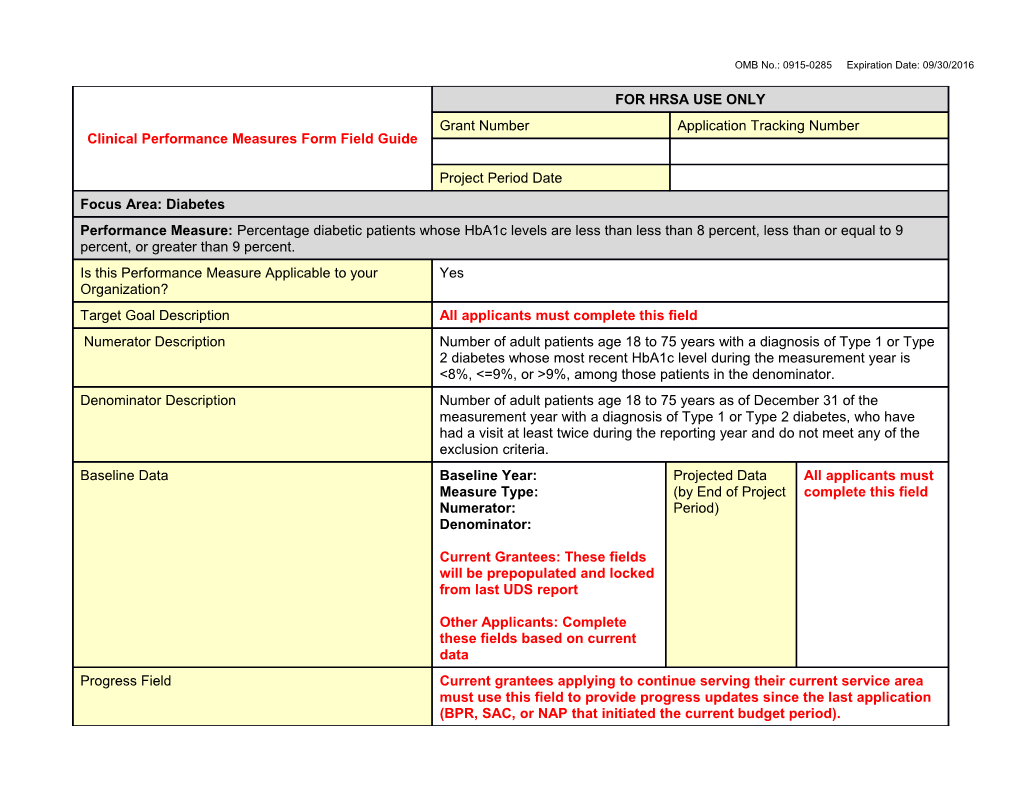 SAC FY 2015 Clinical Performance Measures Form Field Guide