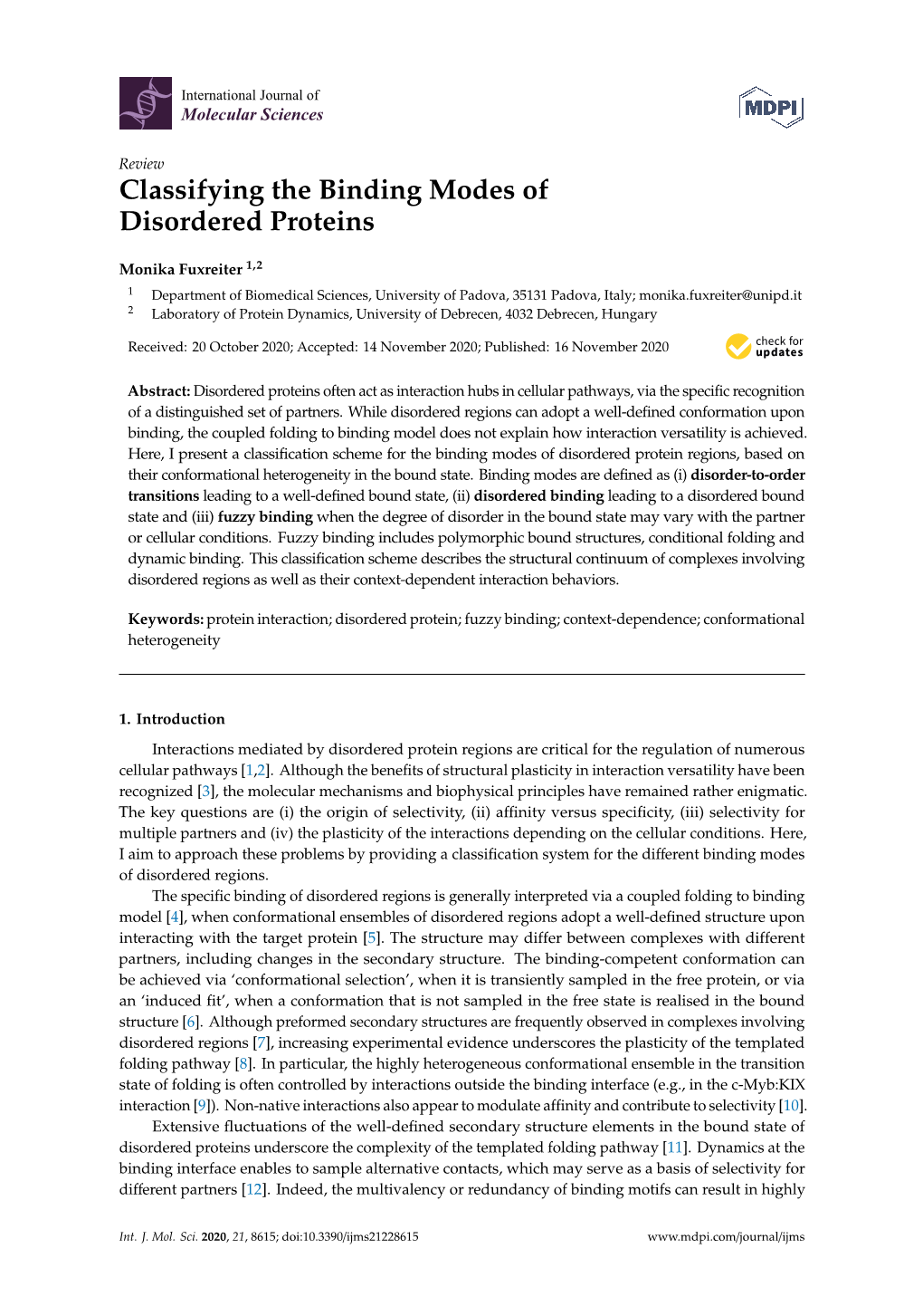 Classifying the Binding Modes of Disordered Proteins