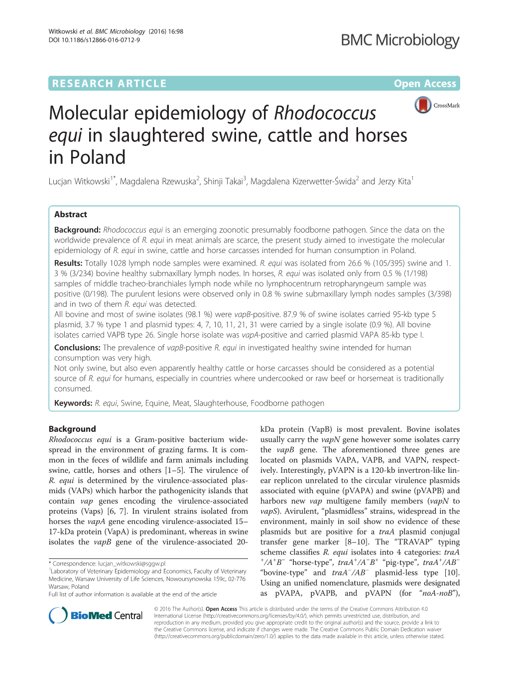 Molecular Epidemiology of Rhodococcus Equi in Slaughtered
