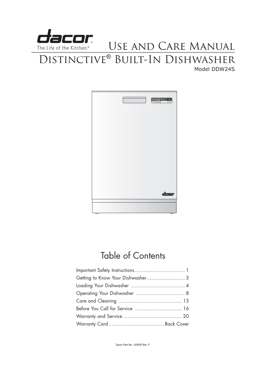 Use and Care Manual Distinctive® Built-In Dishwasher Model DDW24S