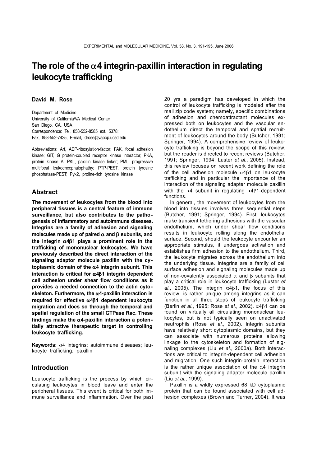 The Role of the Α4 Integrin-Paxillin Interaction in Regulating Leukocyte Trafficking