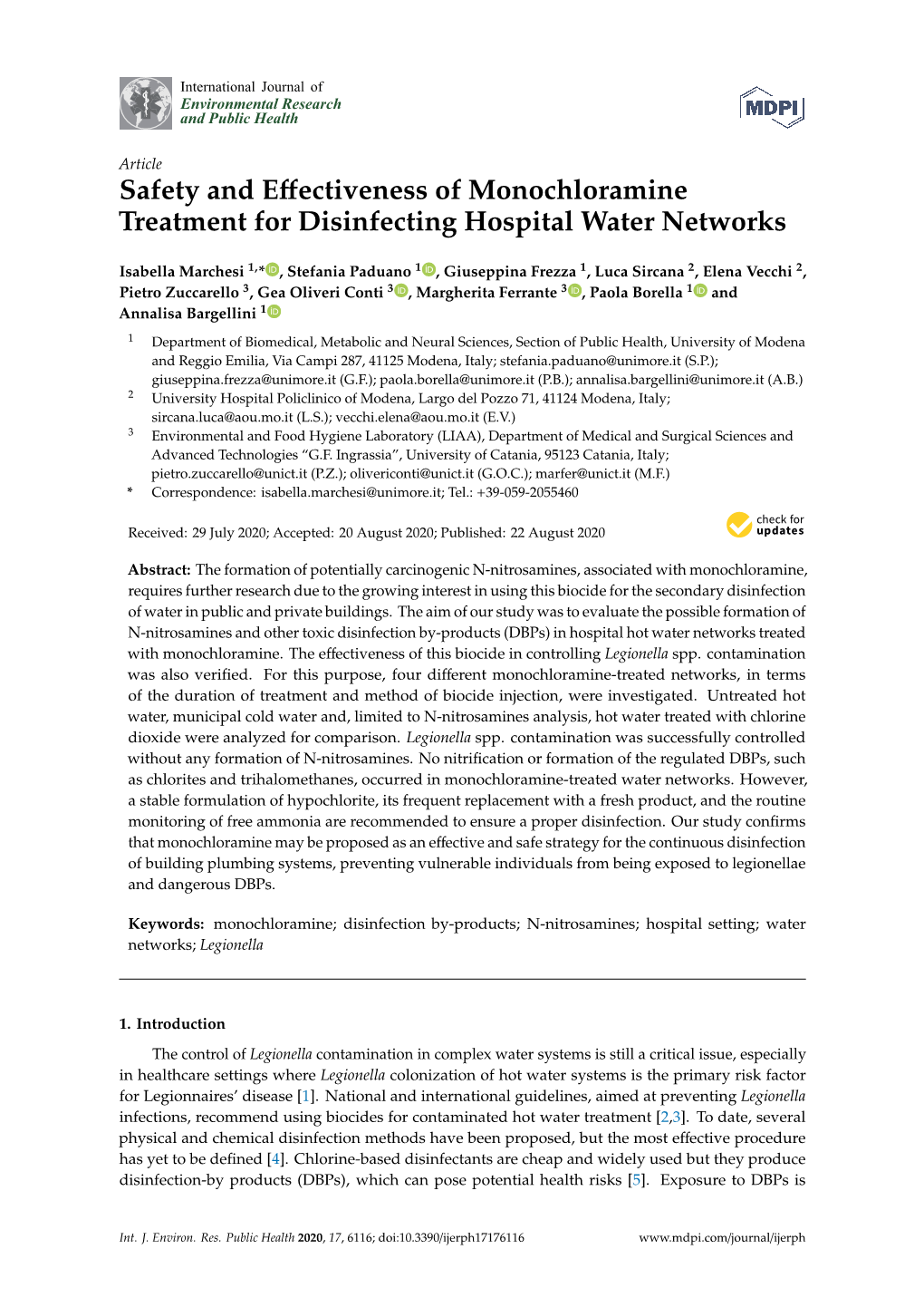 Safety and Effectiveness of Monochloramine Treatment For