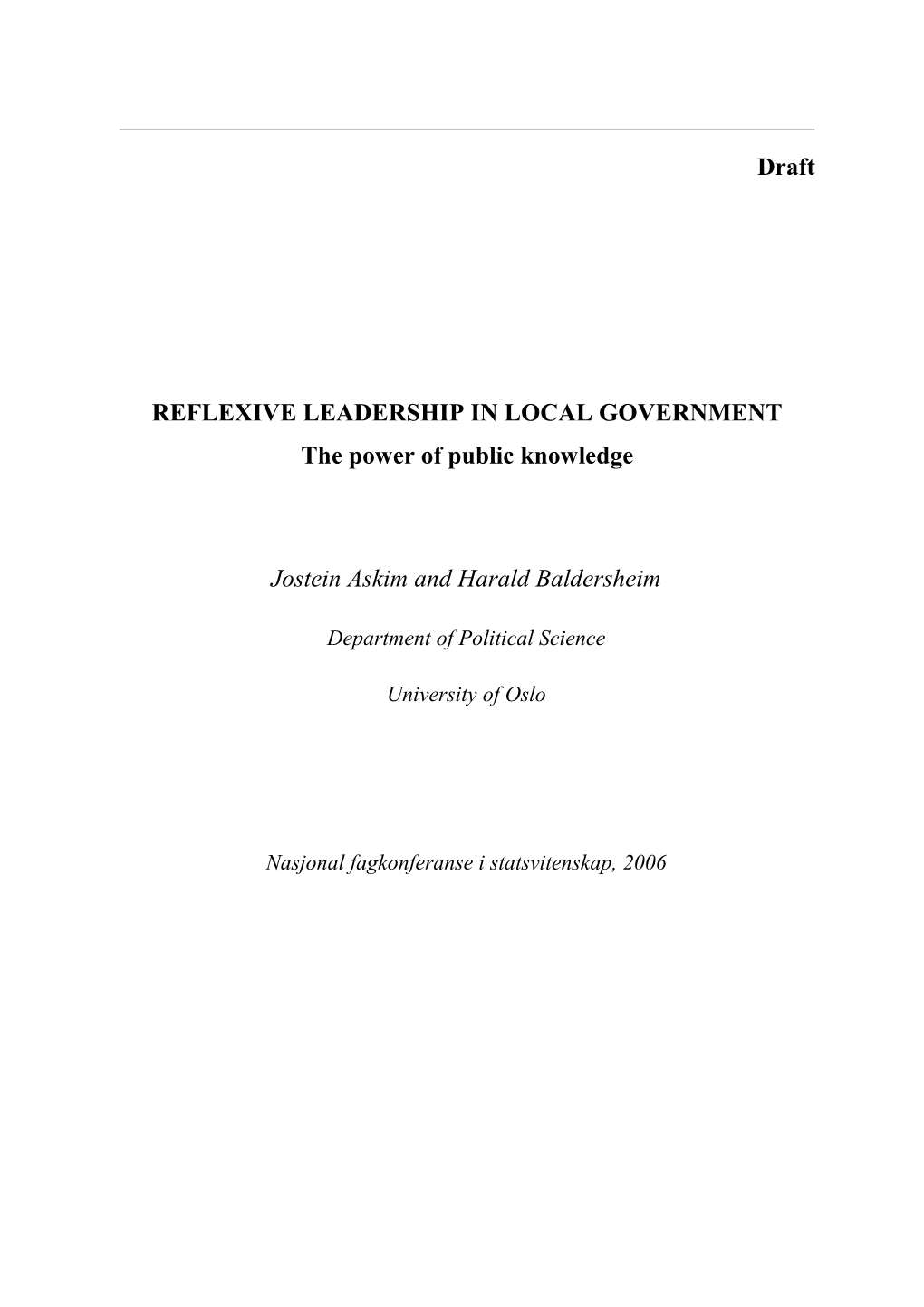 Reflexive Leadership In Local Government