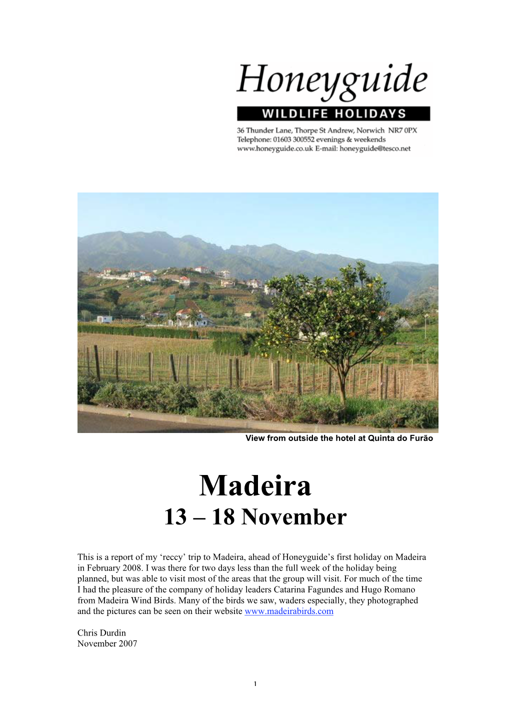 Madeira 13 – 18 November