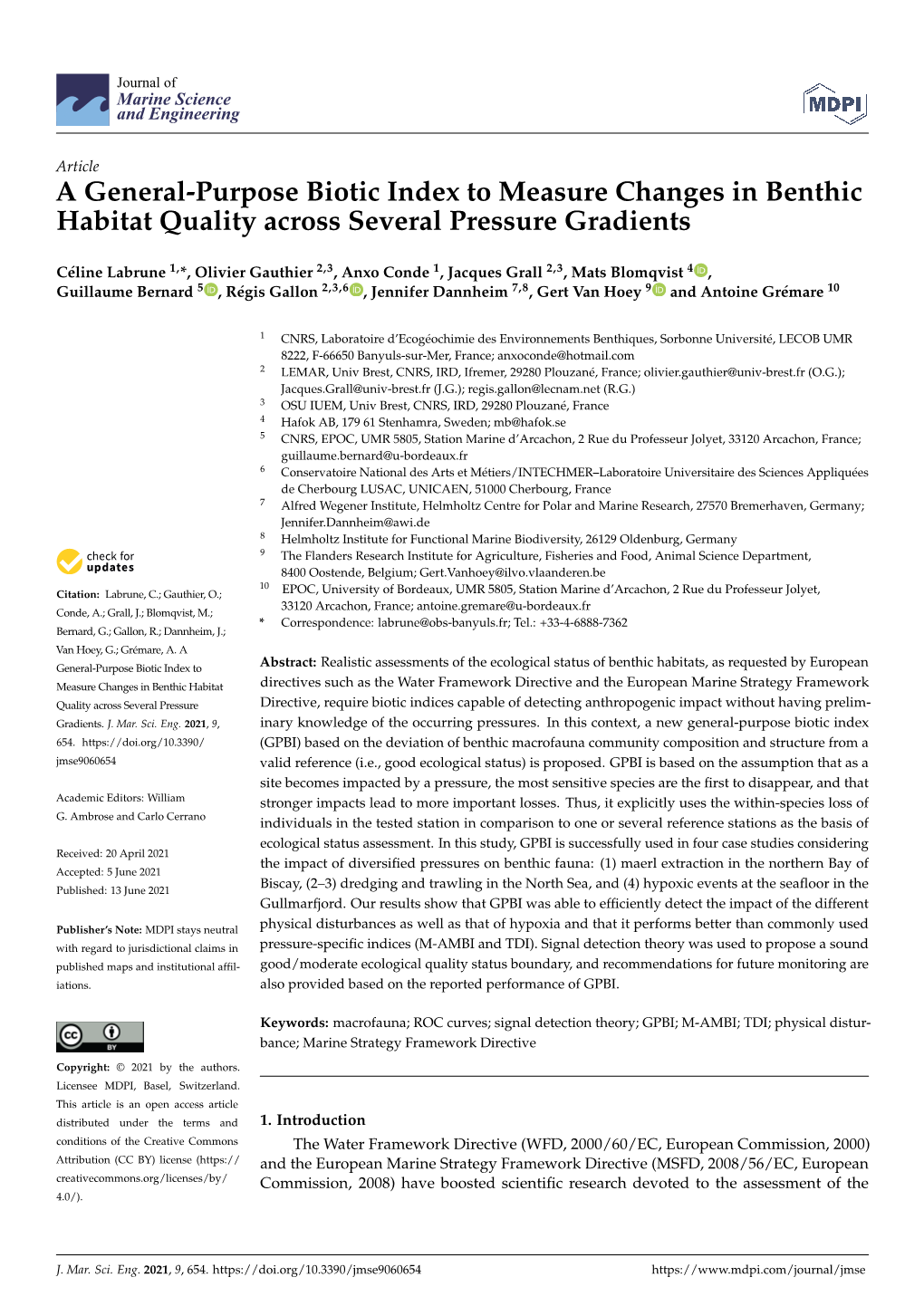 A General-Purpose Biotic Index to Measure Changes in Benthic Habitat Quality Across Several Pressure Gradients