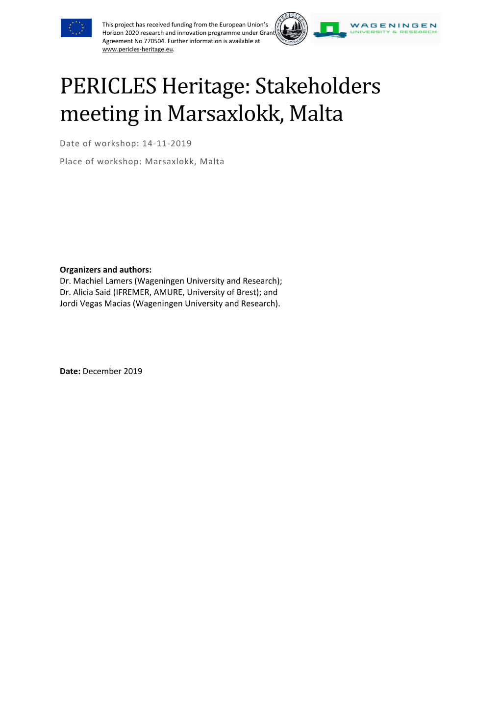 PERICLES Heritage: Stakeholders Meeting in Marsaxlokk, Malta