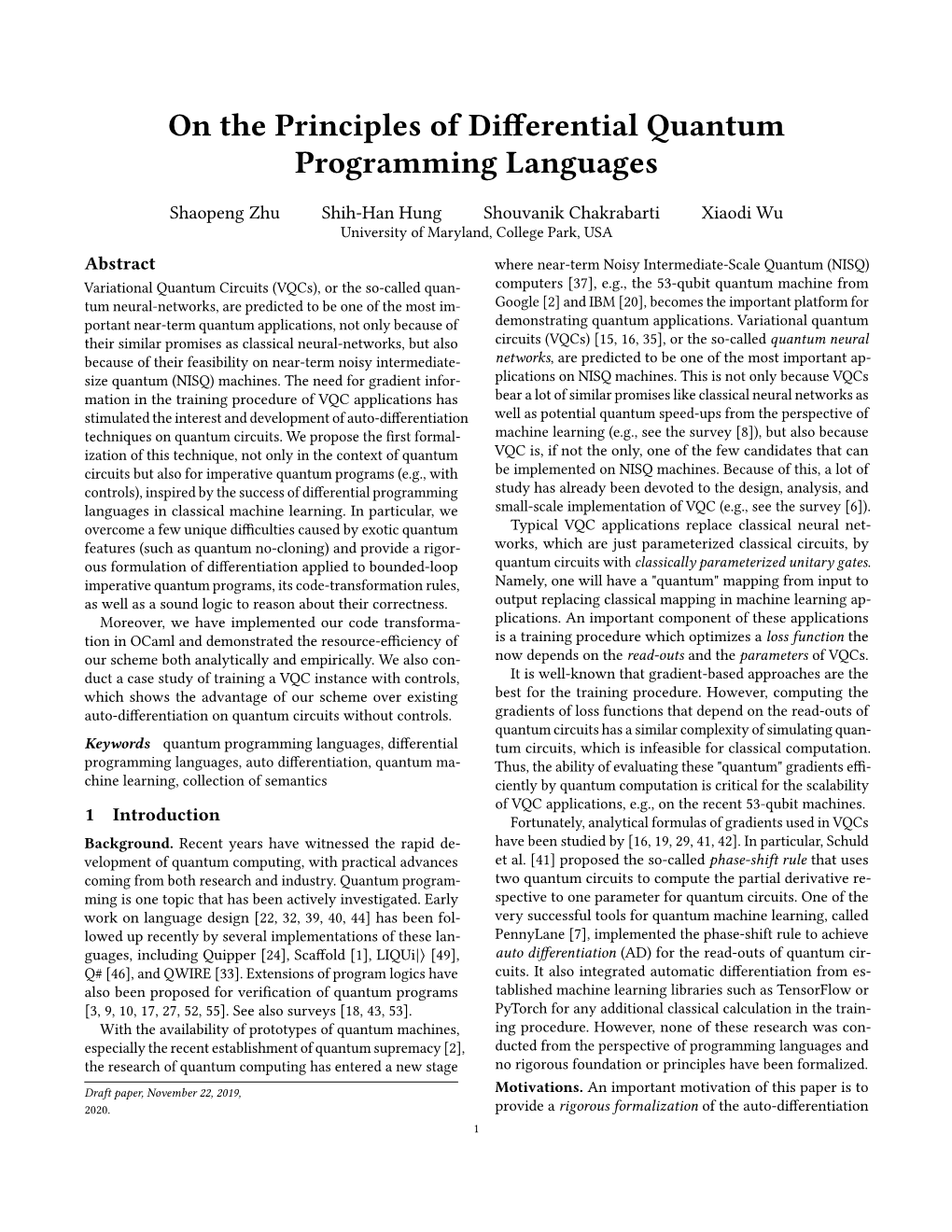 On the Principles of Differential Quantum Programming Languages