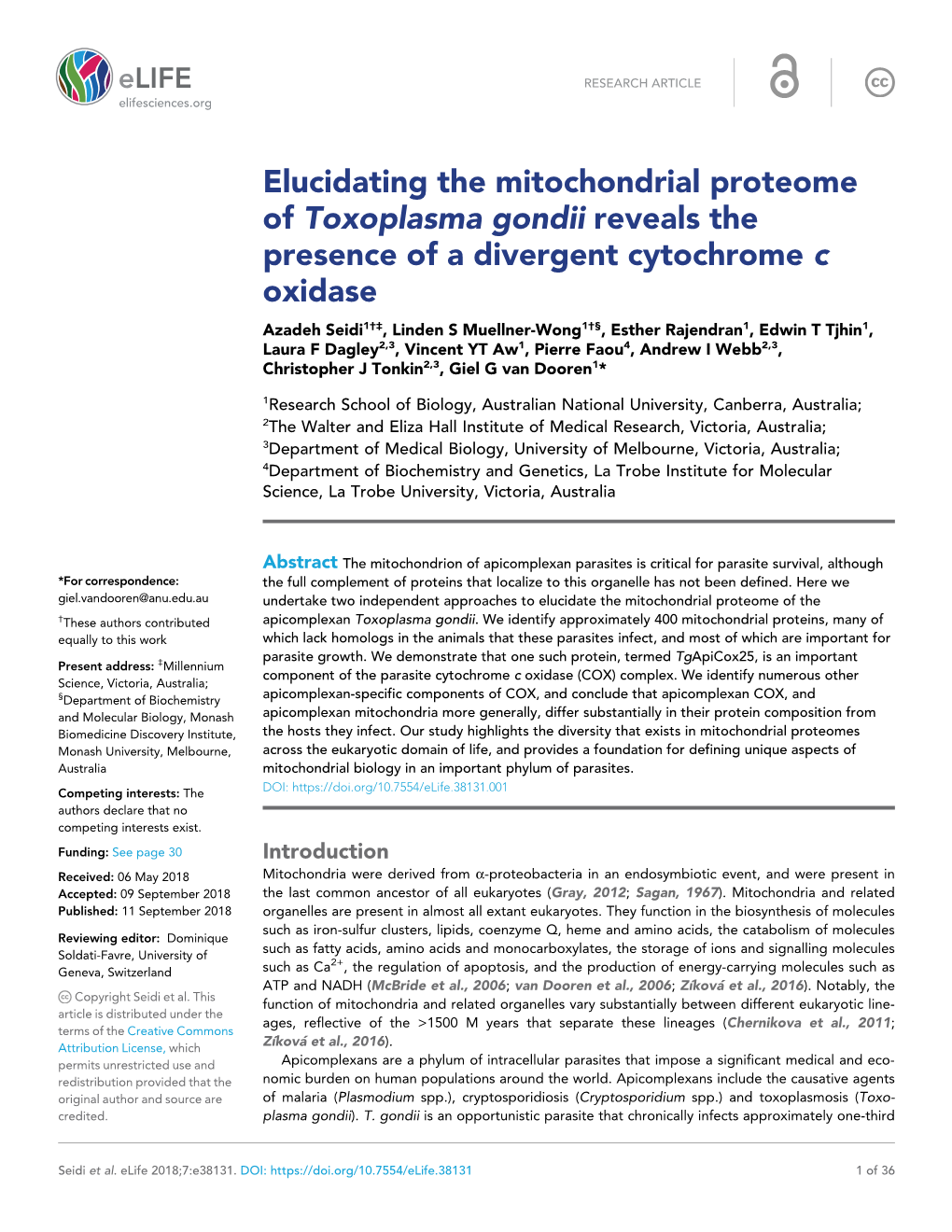 Elucidating the Mitochondrial Proteome of Toxoplasma Gondii