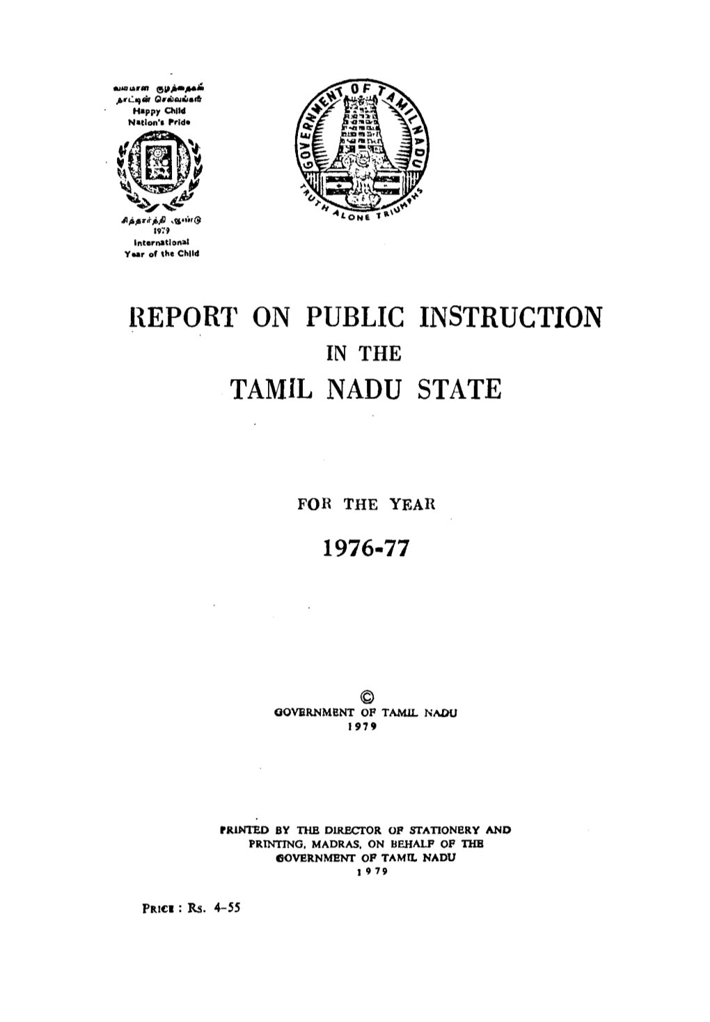 Heport on Public Instruction Tamil Nadu State