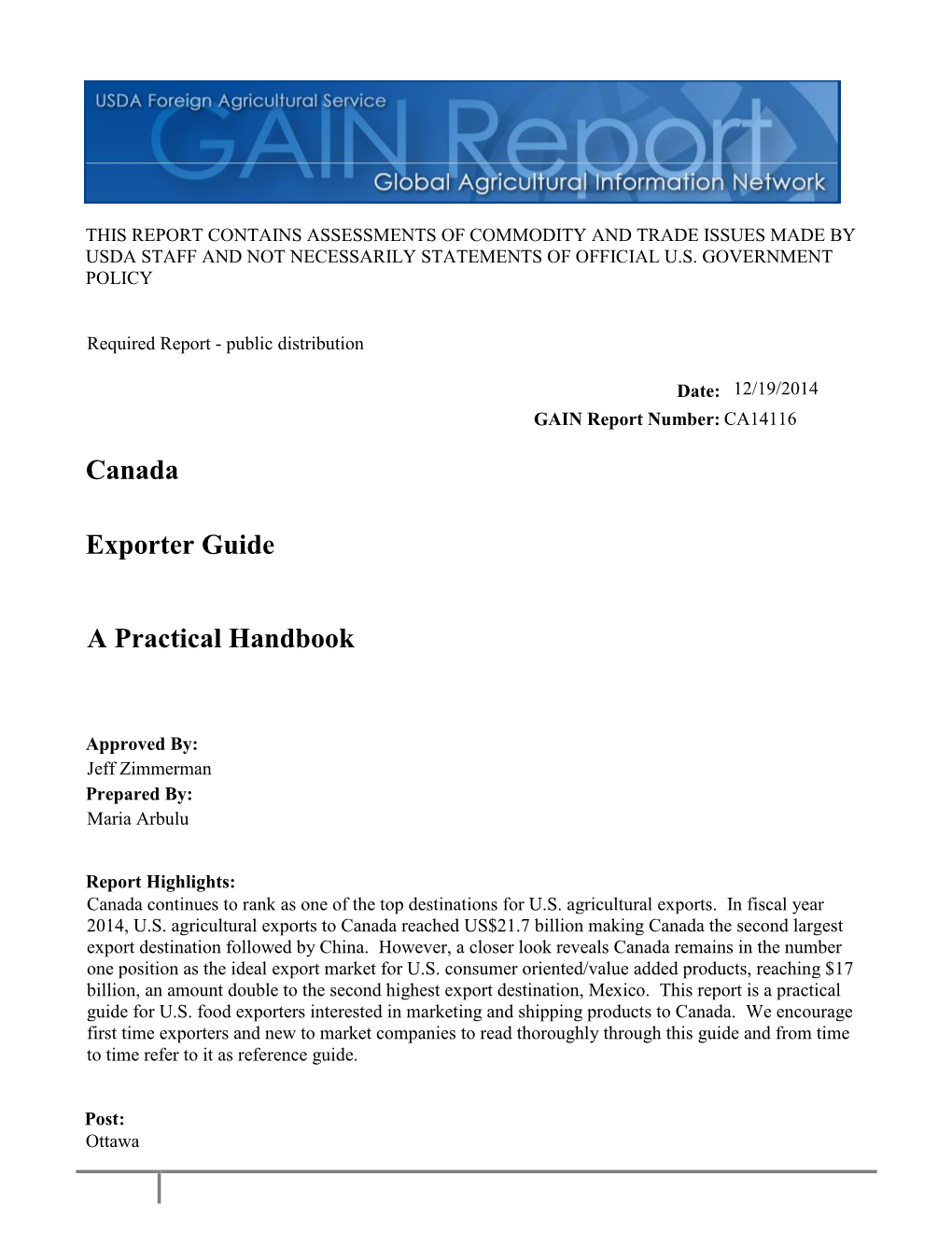 A Practical Handbook Exporter Guide Canada