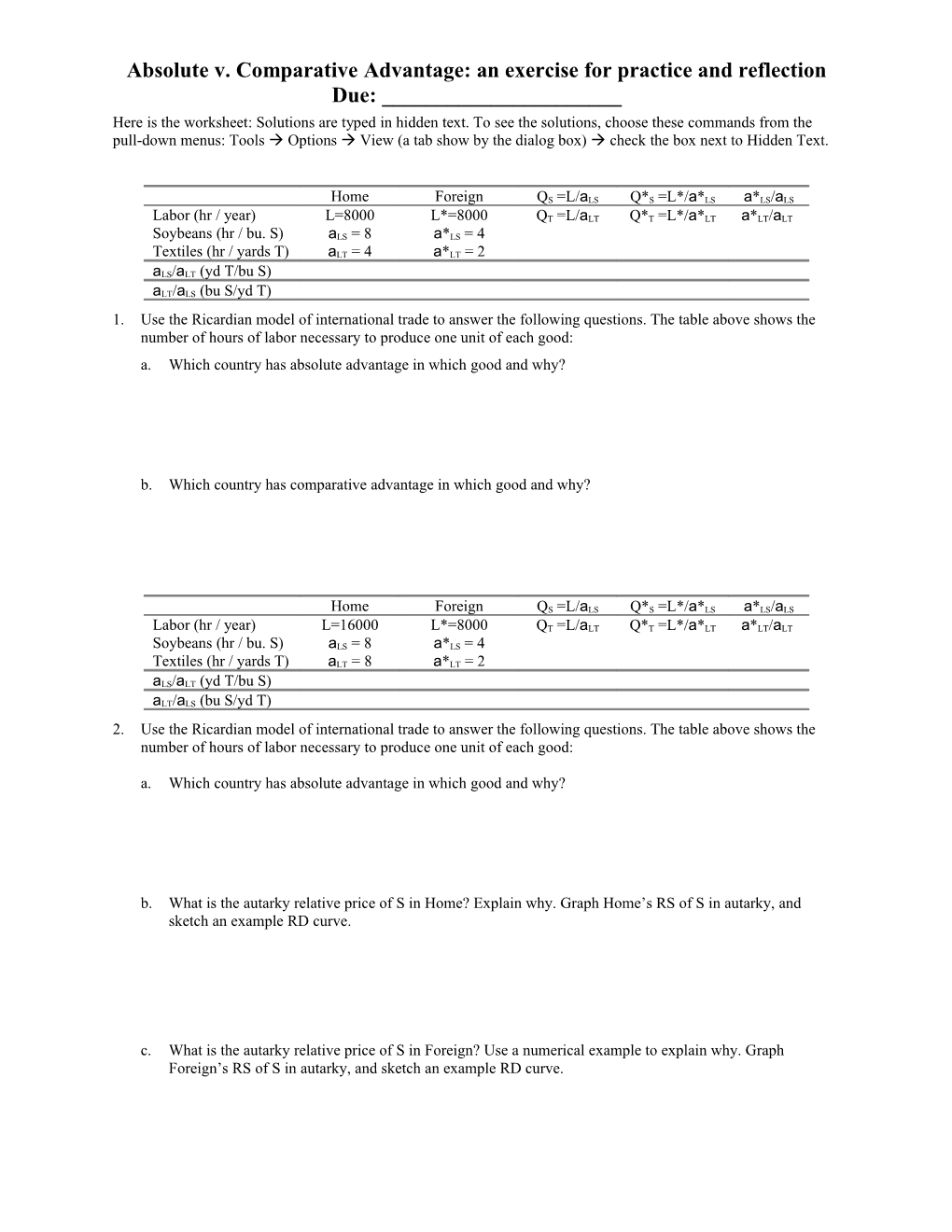 More Practice and Some Reflection on Comparative Advantage