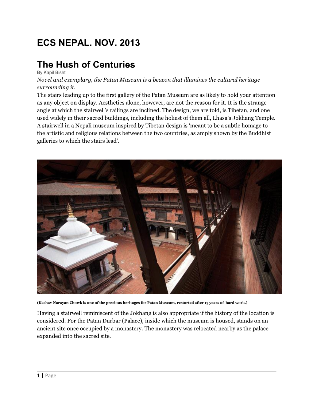 ECS NEPAL. NOV. 2013 the Hush of Centuries