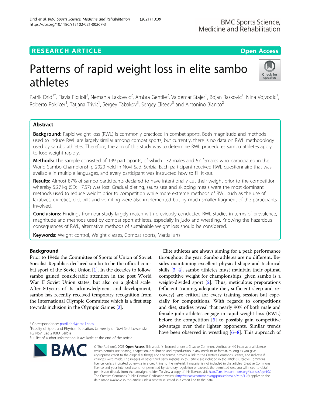 Patterns of Rapid Weight Loss in Elite Sambo Athletes