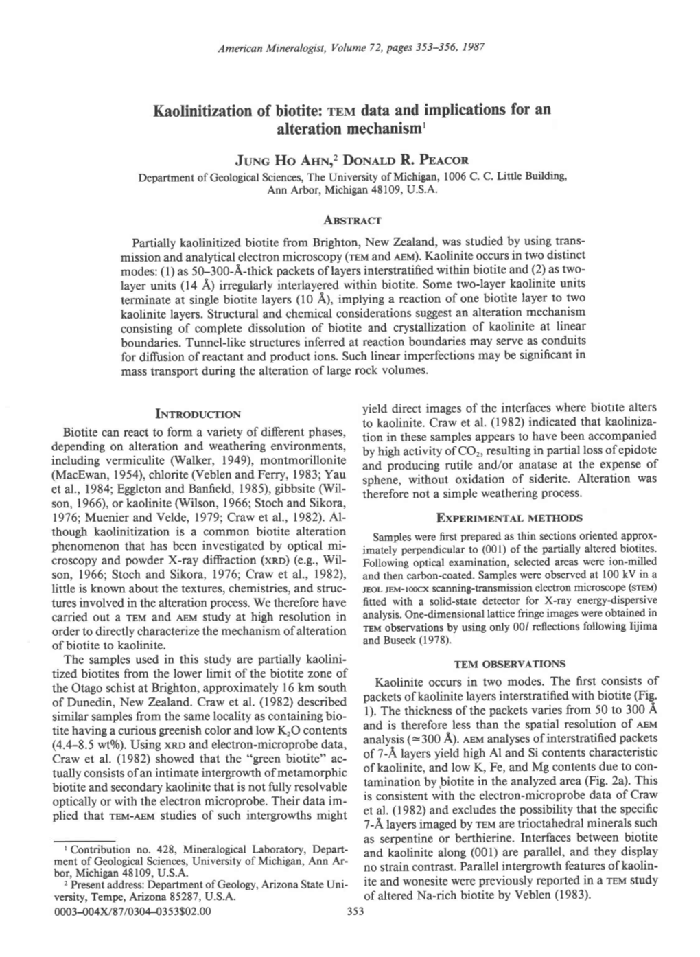 Kaolinitization of Biotite: Rem Data and Implications for an Alteration Mechanismt