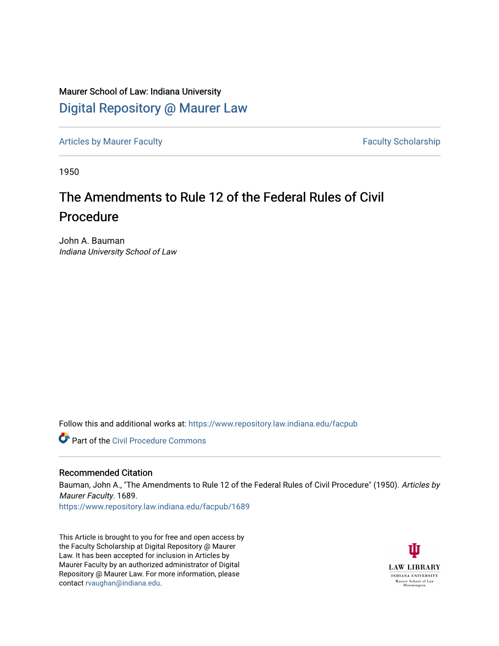 The Amendments to Rule 12 of the Federal Rules of Civil Procedure