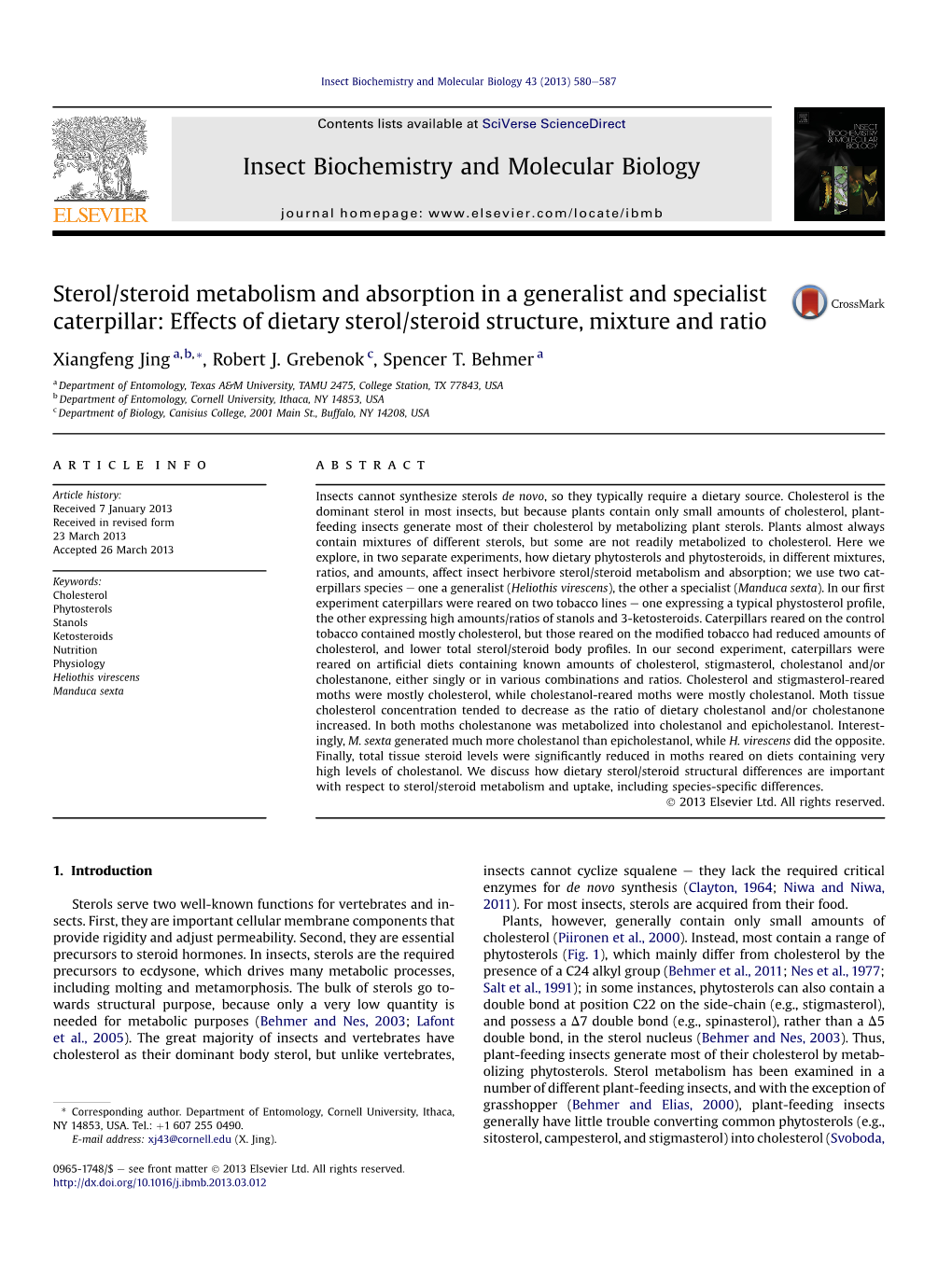 Effects of Dietary Sterol/Steroid Structure, Mixture and Ratio