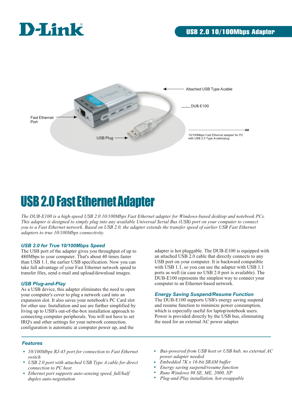 USB 2.0 Fast Ethernet Adapter