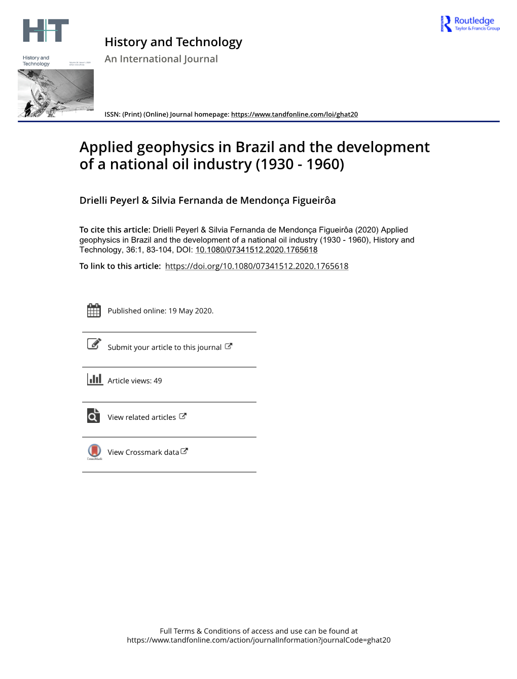 Applied Geophysics in Brazil and the Development of a National Oil Industry (1930 - 1960)