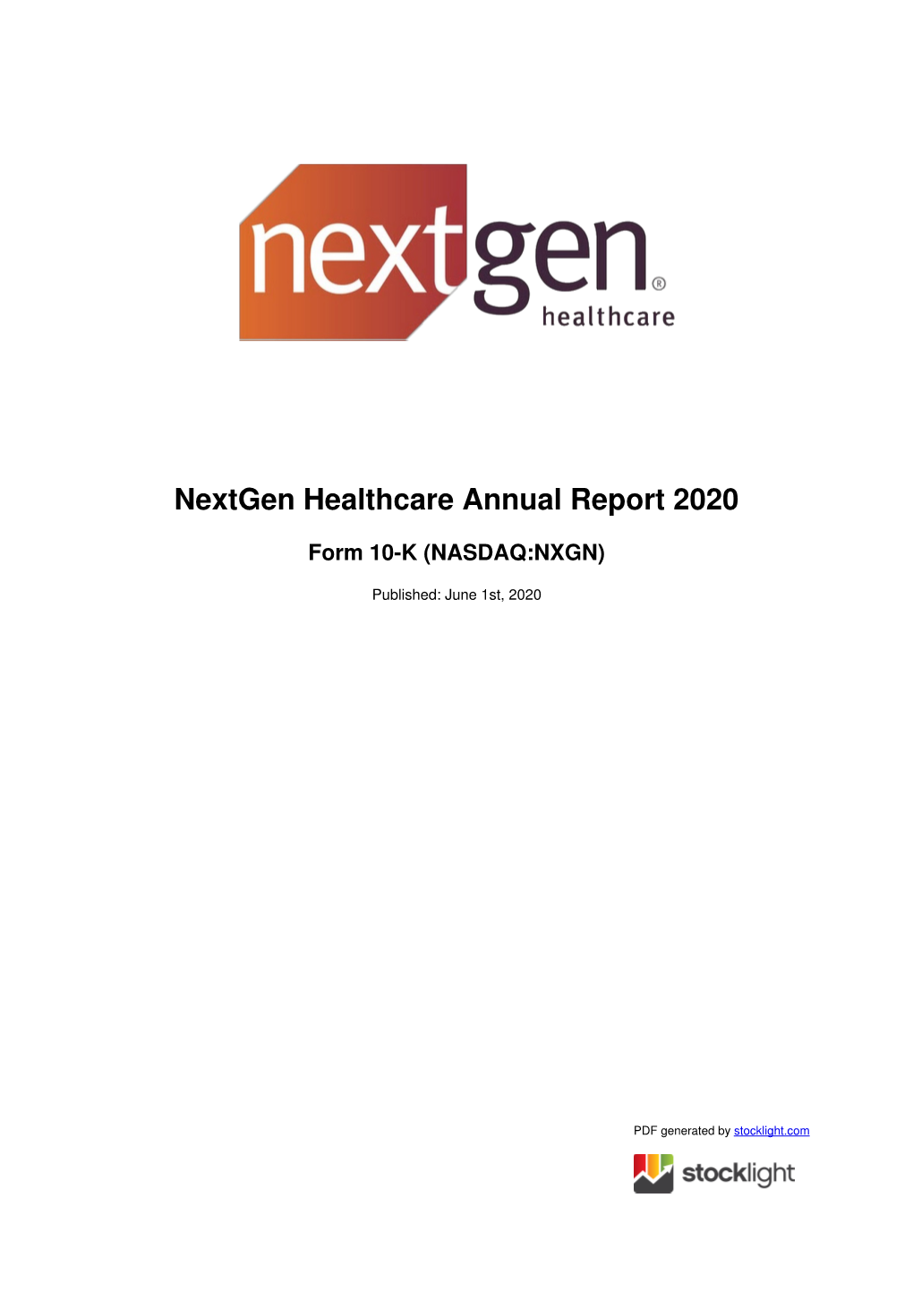 Nextgen Healthcare Annual Report 2020