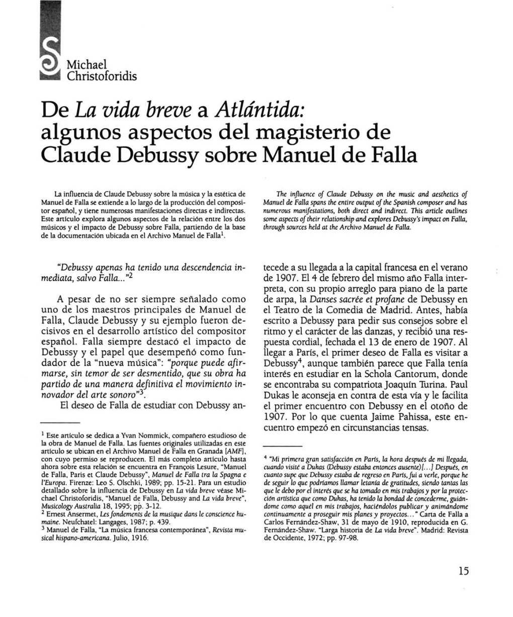 Algunos Aspectos Del Magisterio De Claude Debussy Sobre Manuel De Falla