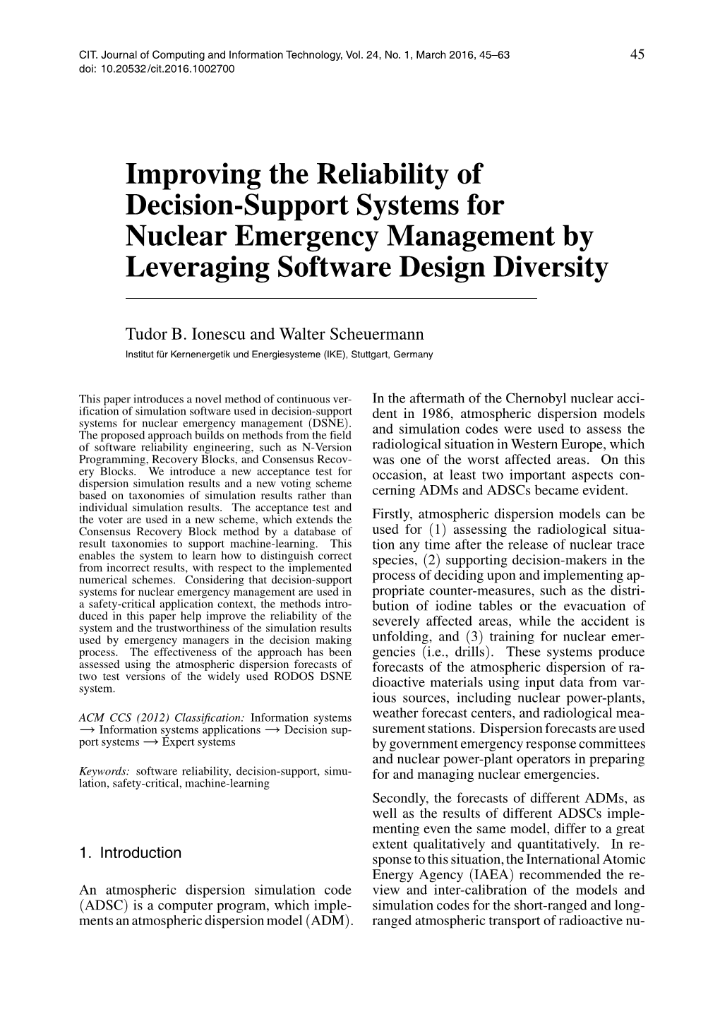 Improving the Reliability of Decision-Support Systems for Nuclear Emergency Management by Leveraging Software Design Diversity