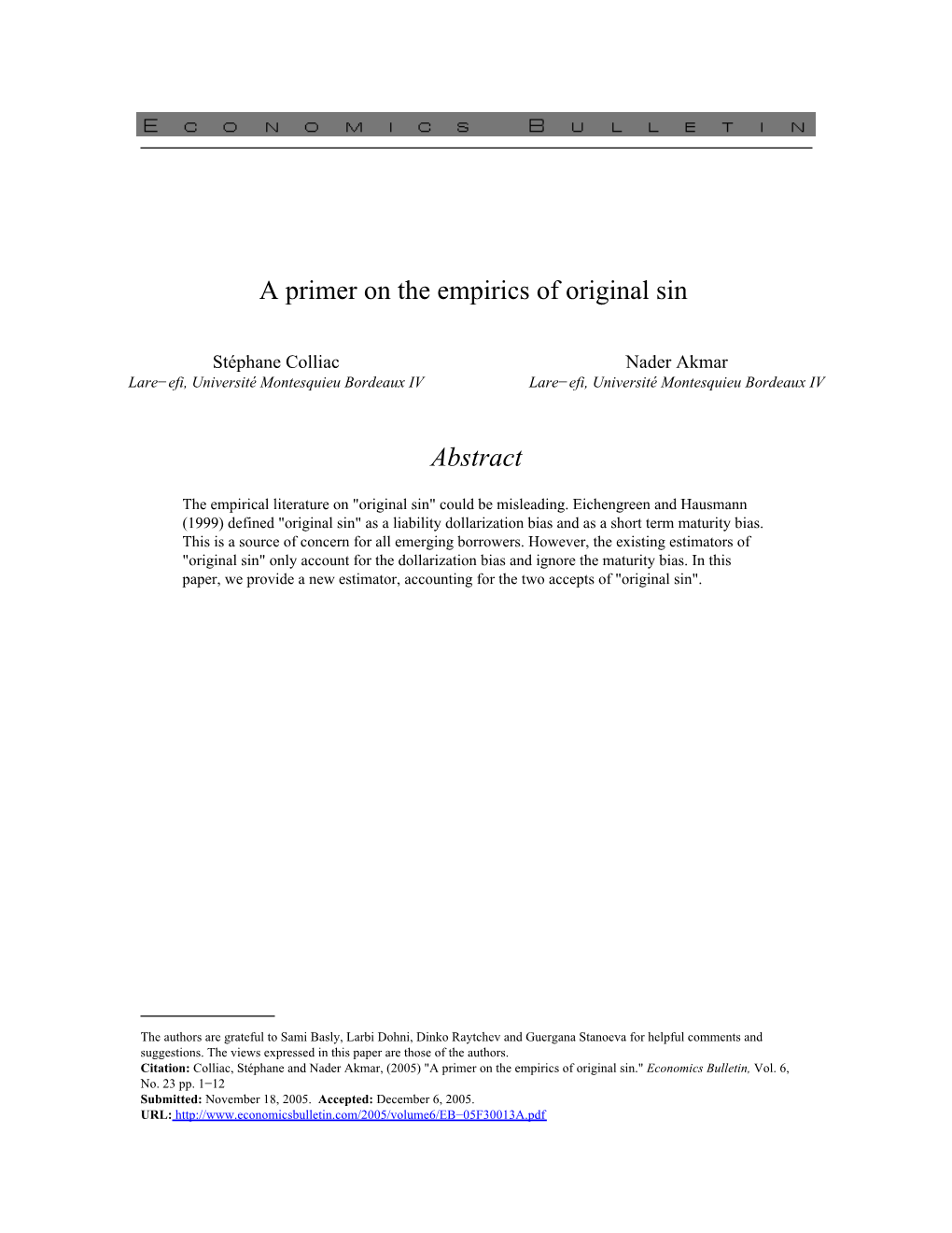 A Primer on the Empirics of Original Sin Abstract