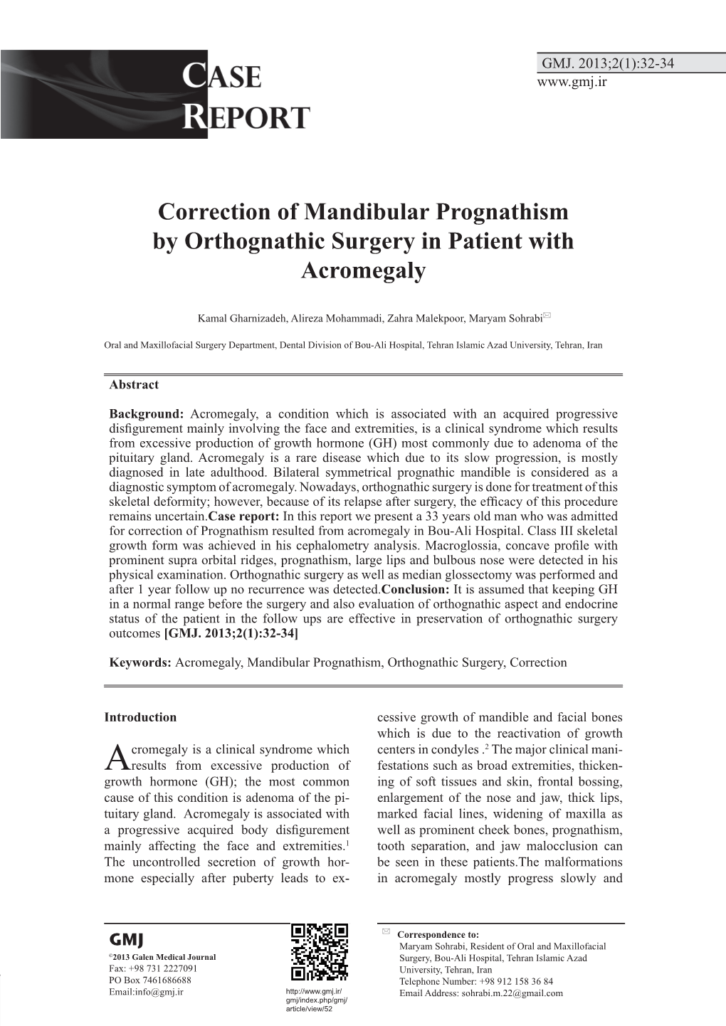 Correction of Mandibular Prognathism by Orthognathic Surgery in Patient with Acromegaly