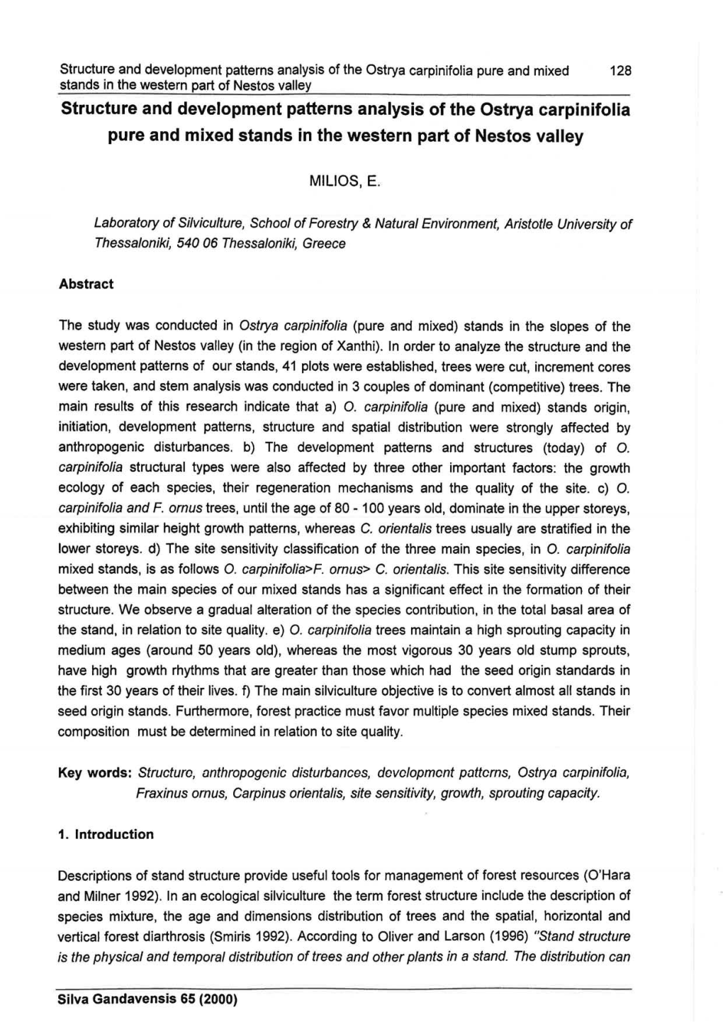 Structure and Development Patterns Analysis of the Ostrya Carpinifolia Pure and Mixed Stands in the Western Part of Nestos Valley