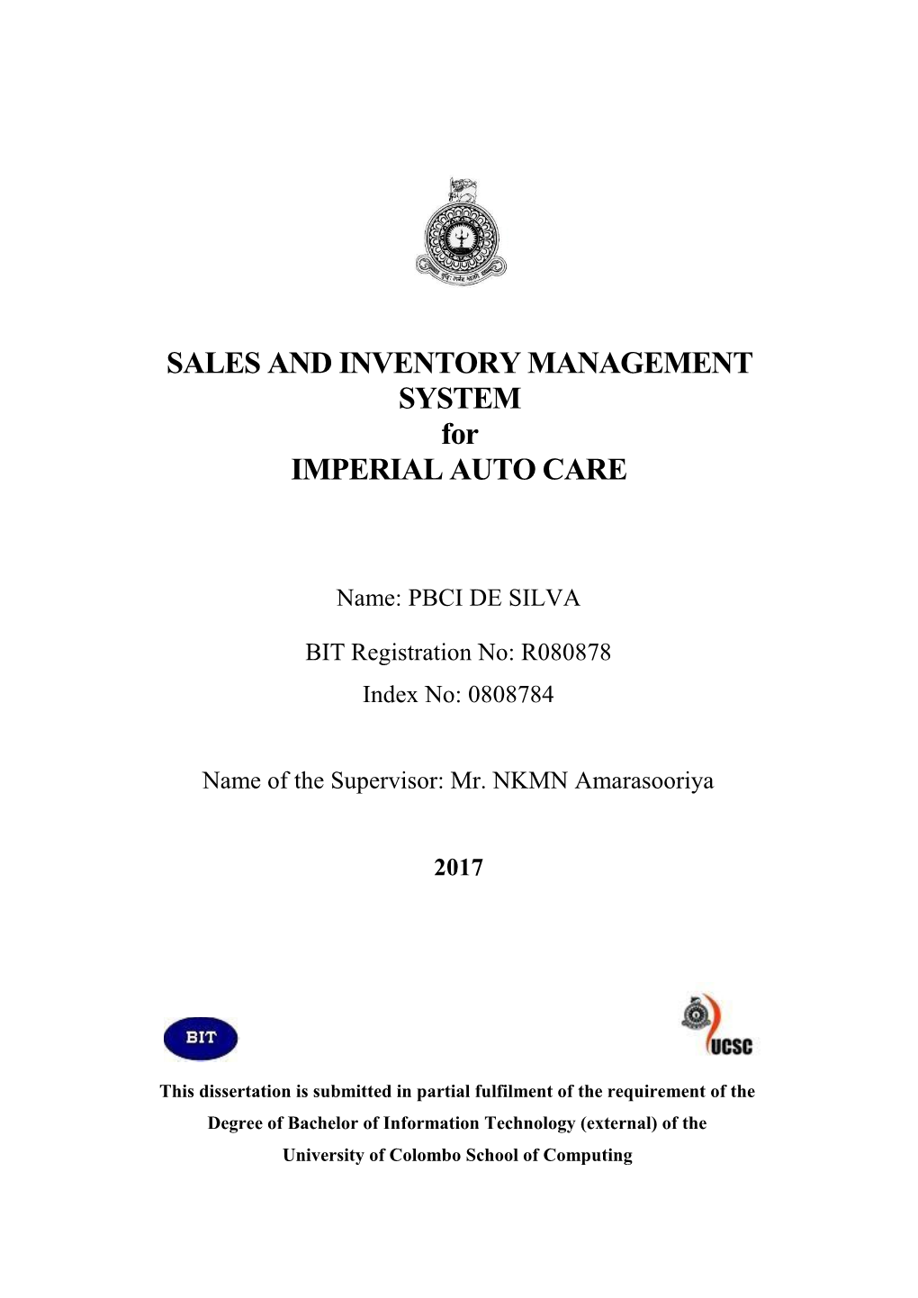 SALES and INVENTORY MANAGEMENT SYSTEM for IMPERIAL AUTO CARE