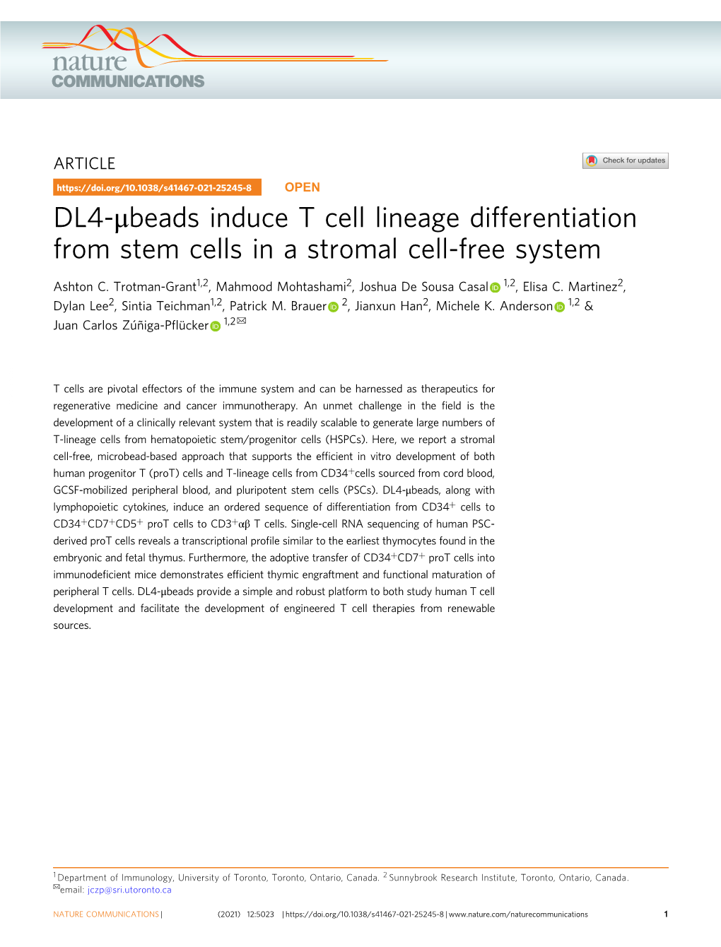 DL4-Î¼beads Induce T Cell Lineage Differentiation from Stem Cells in A