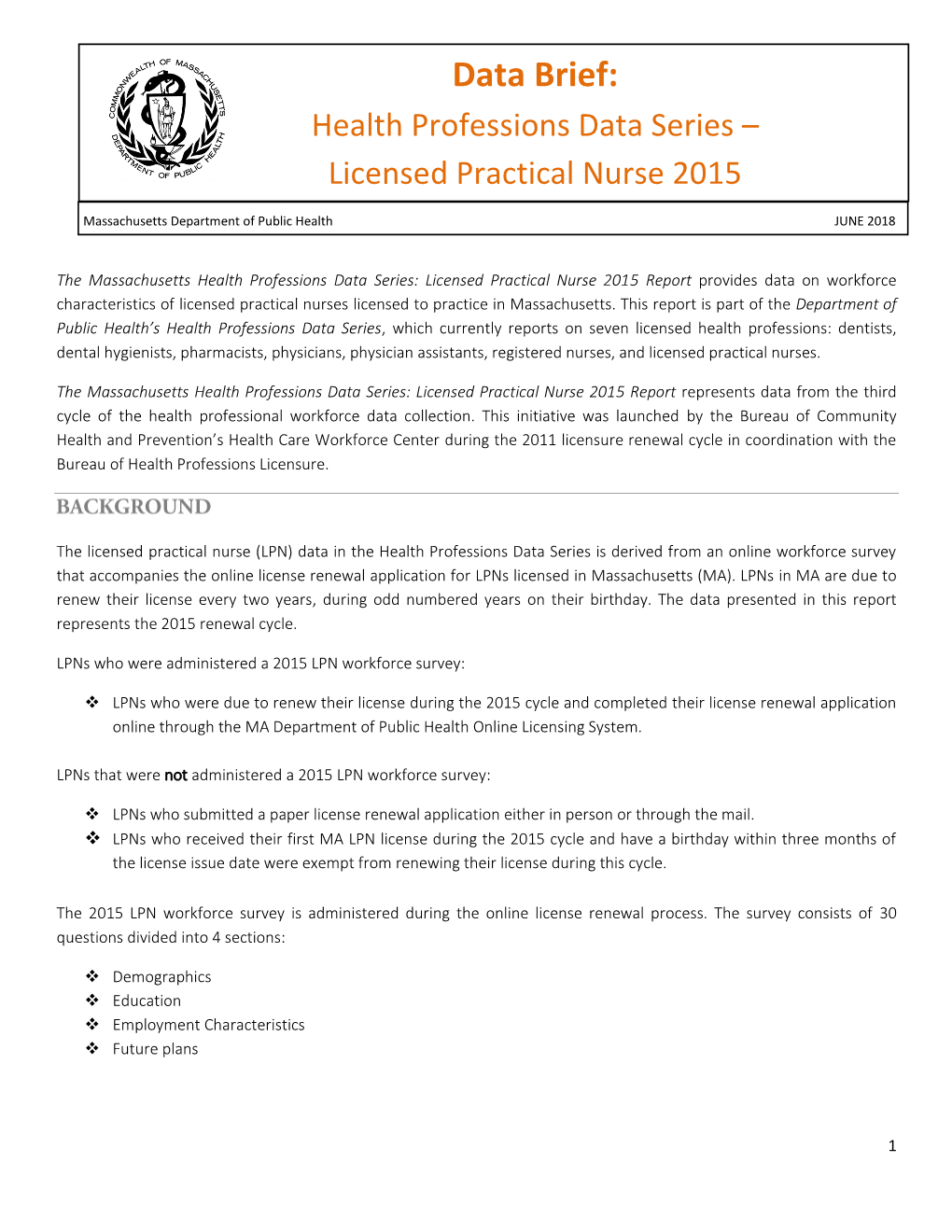 Health Professions Data Series – Licensed Practical Nurse 2015