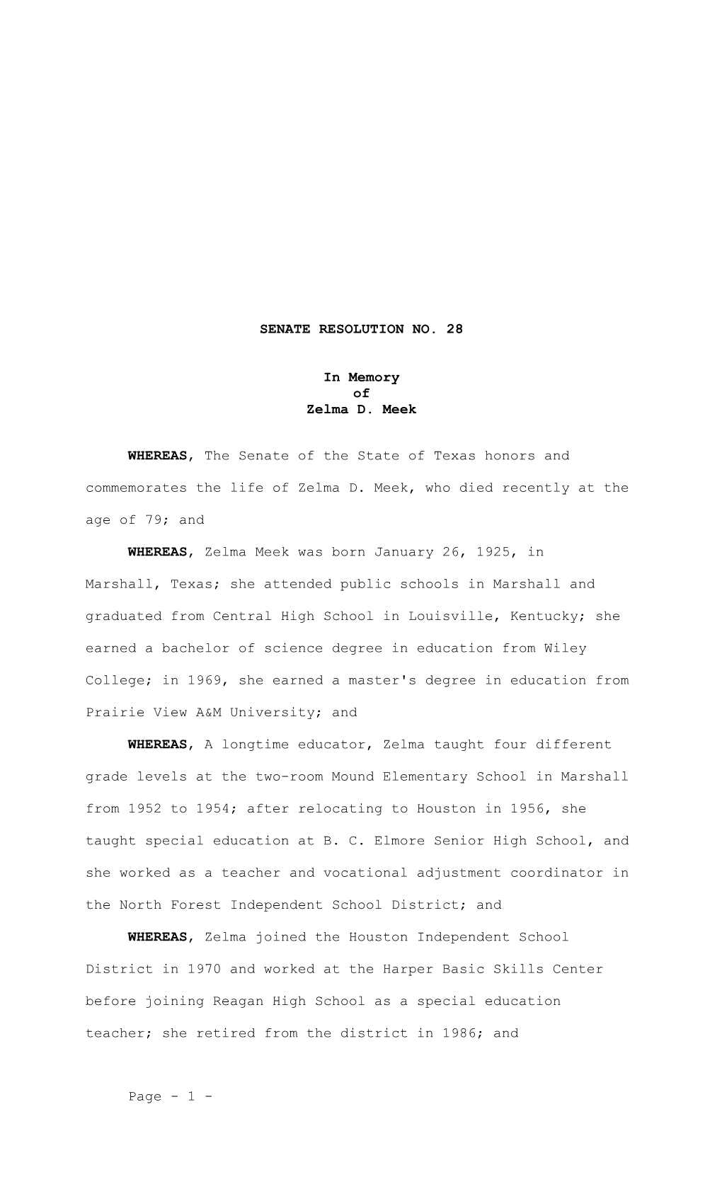 Senate Resolution No s1