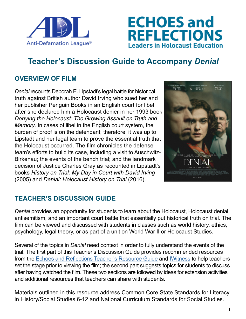 Teacher's Discussion Guide to Accompany Denial