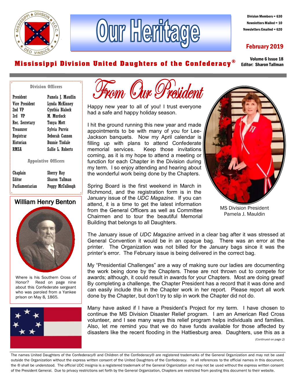 Mississippi Division United Daughters of the Confederacy® February 2019