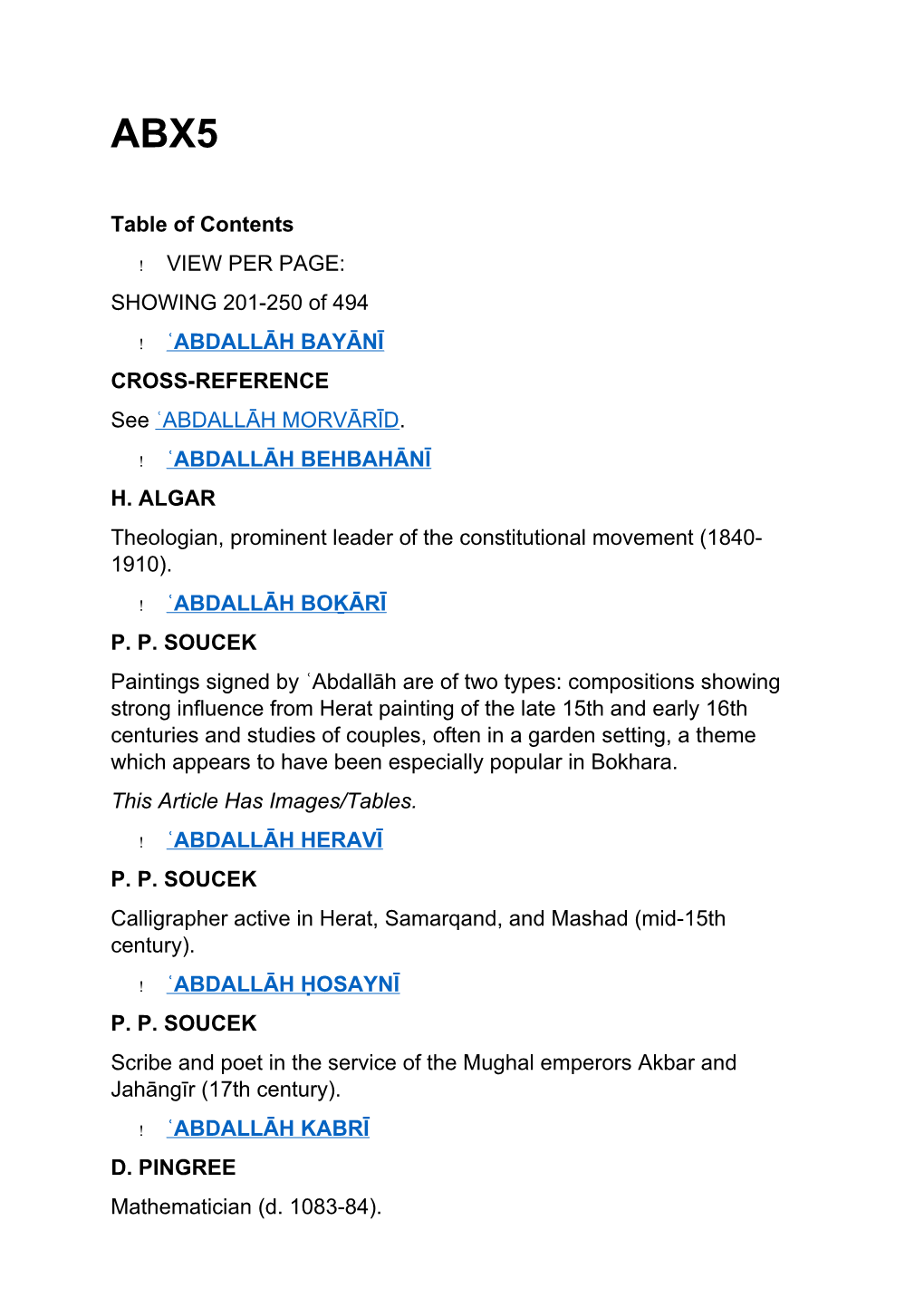 Table of Contents VIEW PER PAGE: SHOWING 201-250 of 494