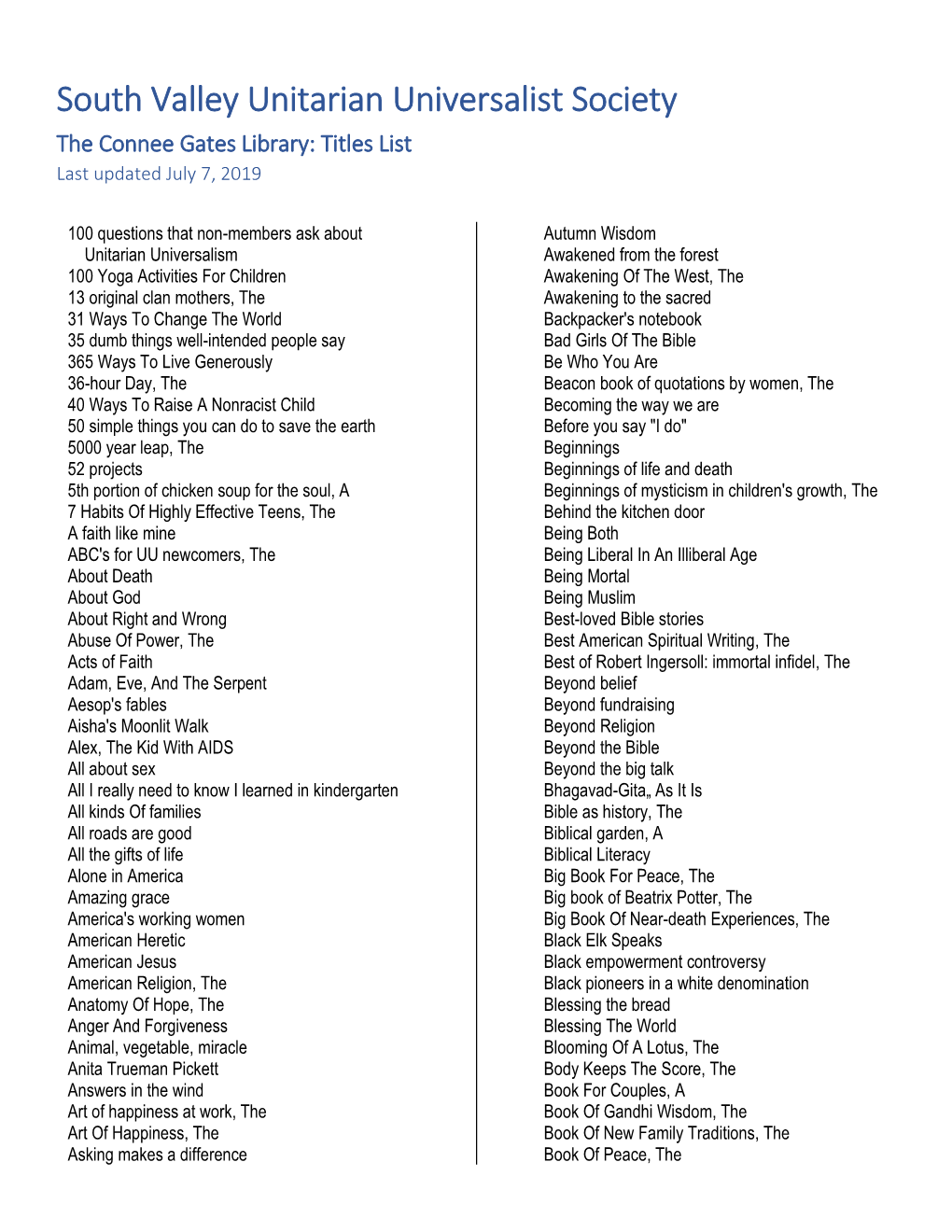 View a List of Titles