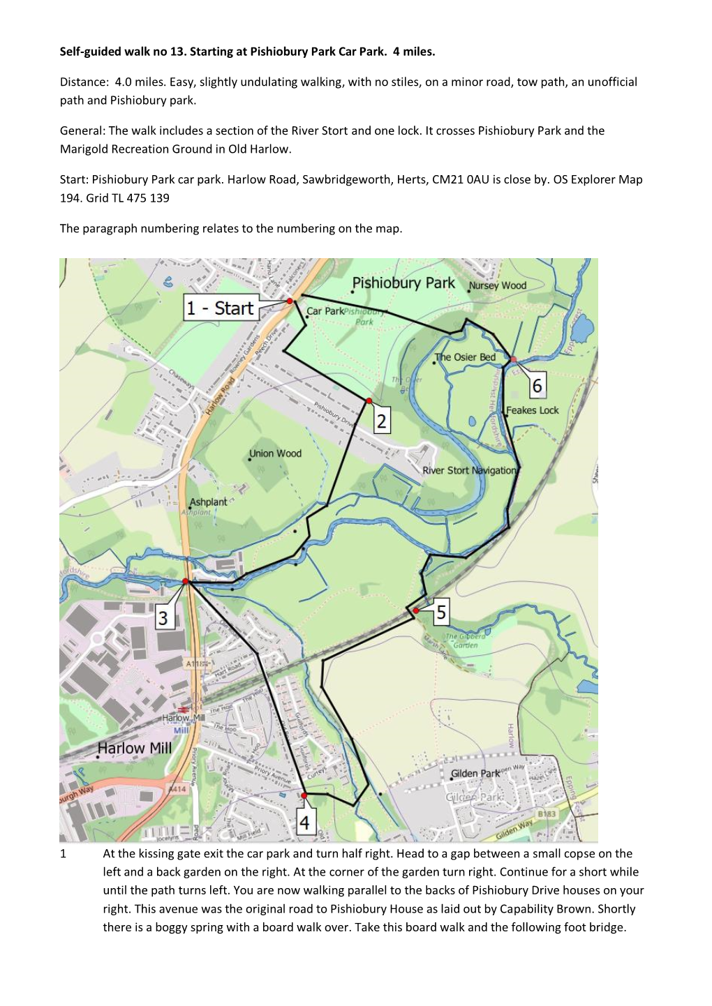 Self-Guided Walk No 13. Starting at Pishiobury Park Car Park