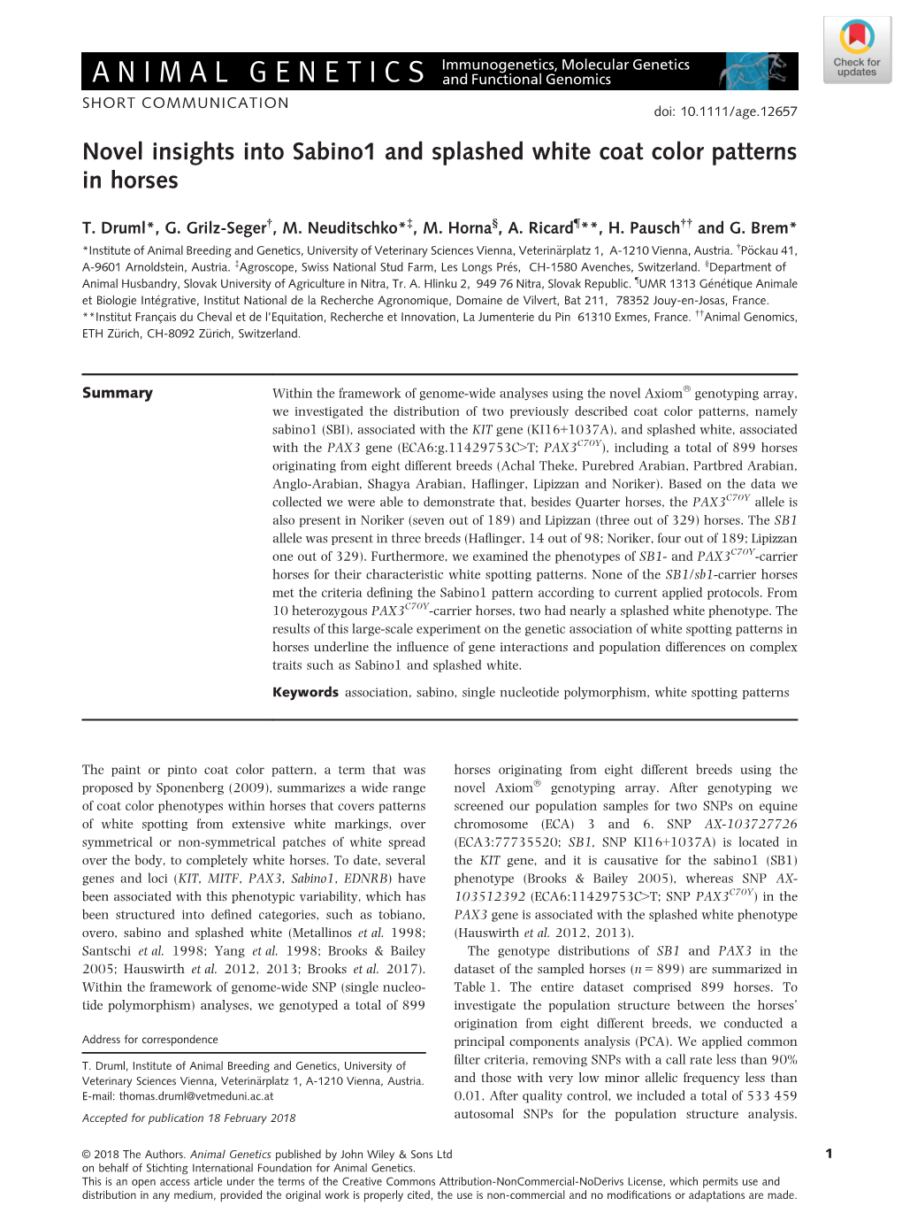 Novel Insights Into Sabino1 and Splashed White Coat Color Patterns in Horses