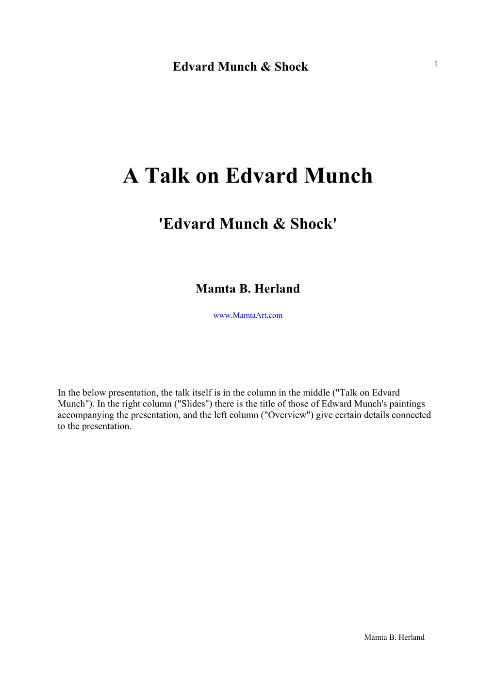 A Talk on Edvard Munch