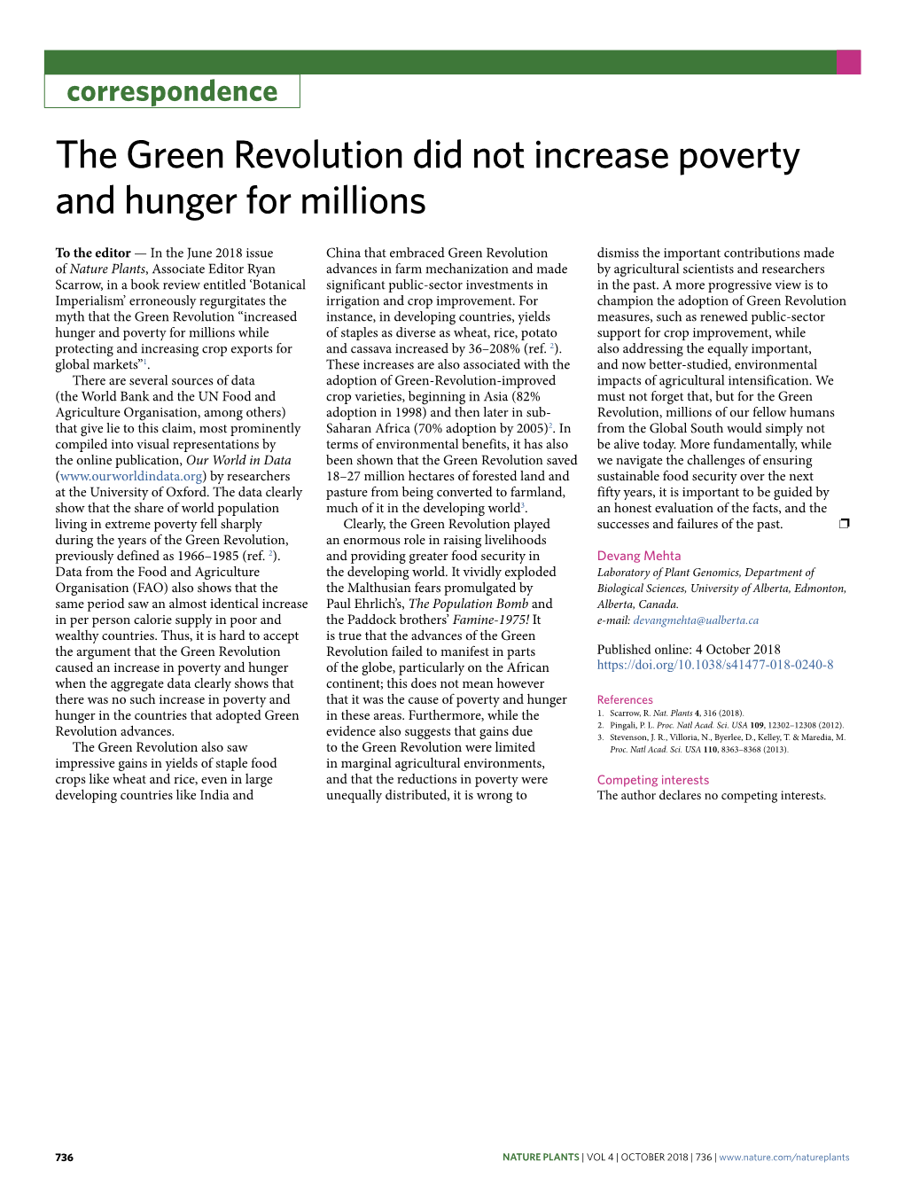 The Green Revolution Did Not Increase Poverty and Hunger for Millions