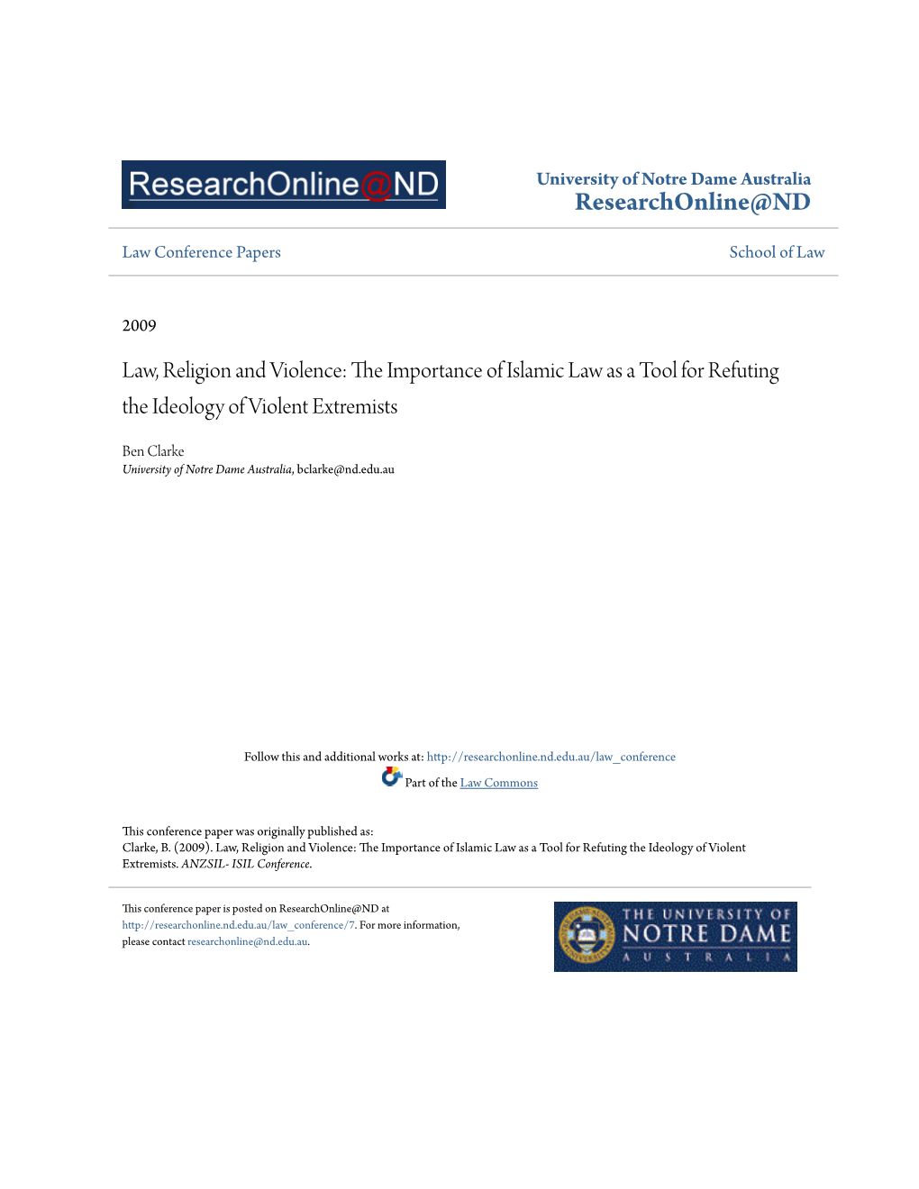 Law, Religion and Violence: the Importance of Islamic Law As a Tool for Refuting the Ideology of Violent Extremists