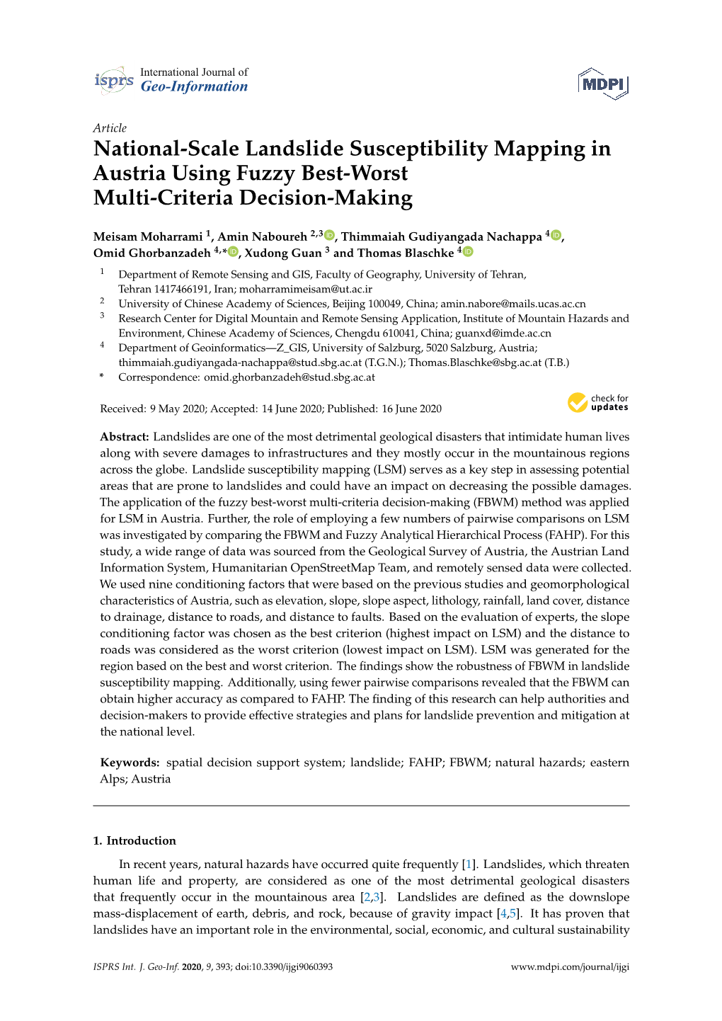 National-Scale Landslide Susceptibility Mapping in Austria Using Fuzzy Best-Worst Multi-Criteria Decision-Making